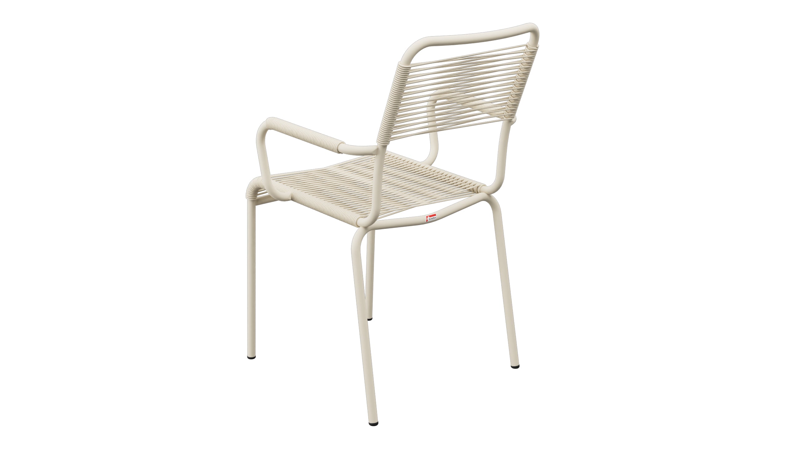 Rigi Spaghetti-Gartenstuhl mit Armlehne in Pastellsand präsentiert im Onlineshop von KAQTU Design AG. Gartenstuhl mit Armlehnen ist von Schaffner