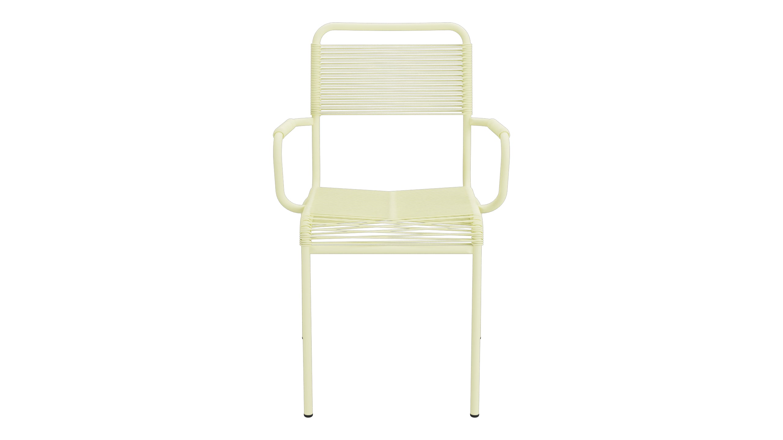 Rigi Spaghetti-Gartenstuhl mit Armlehne in Buchsbaumgelb präsentiert im Onlineshop von KAQTU Design AG. Gartenstuhl mit Armlehnen ist von Schaffner