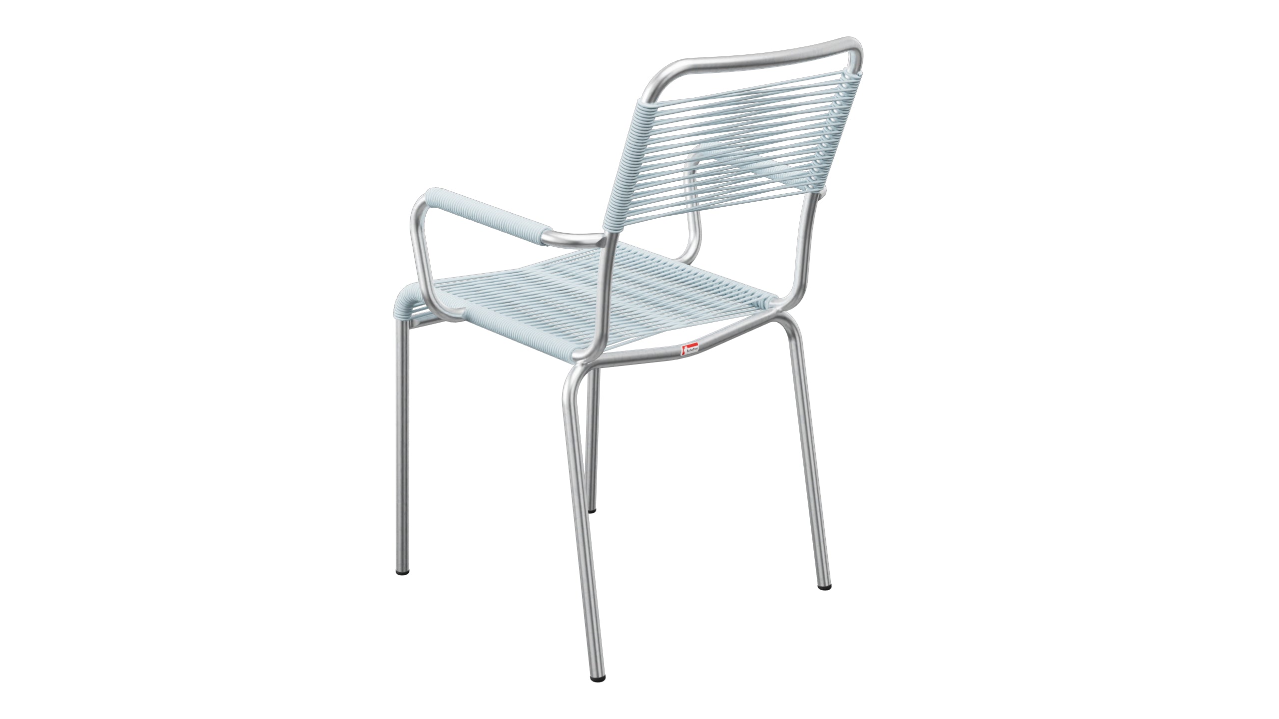 Rigi Spaghetti-Gartenstuhl mit Armlehne in Pastellblau präsentiert im Onlineshop von KAQTU Design AG. Gartenstuhl mit Armlehnen ist von Schaffner