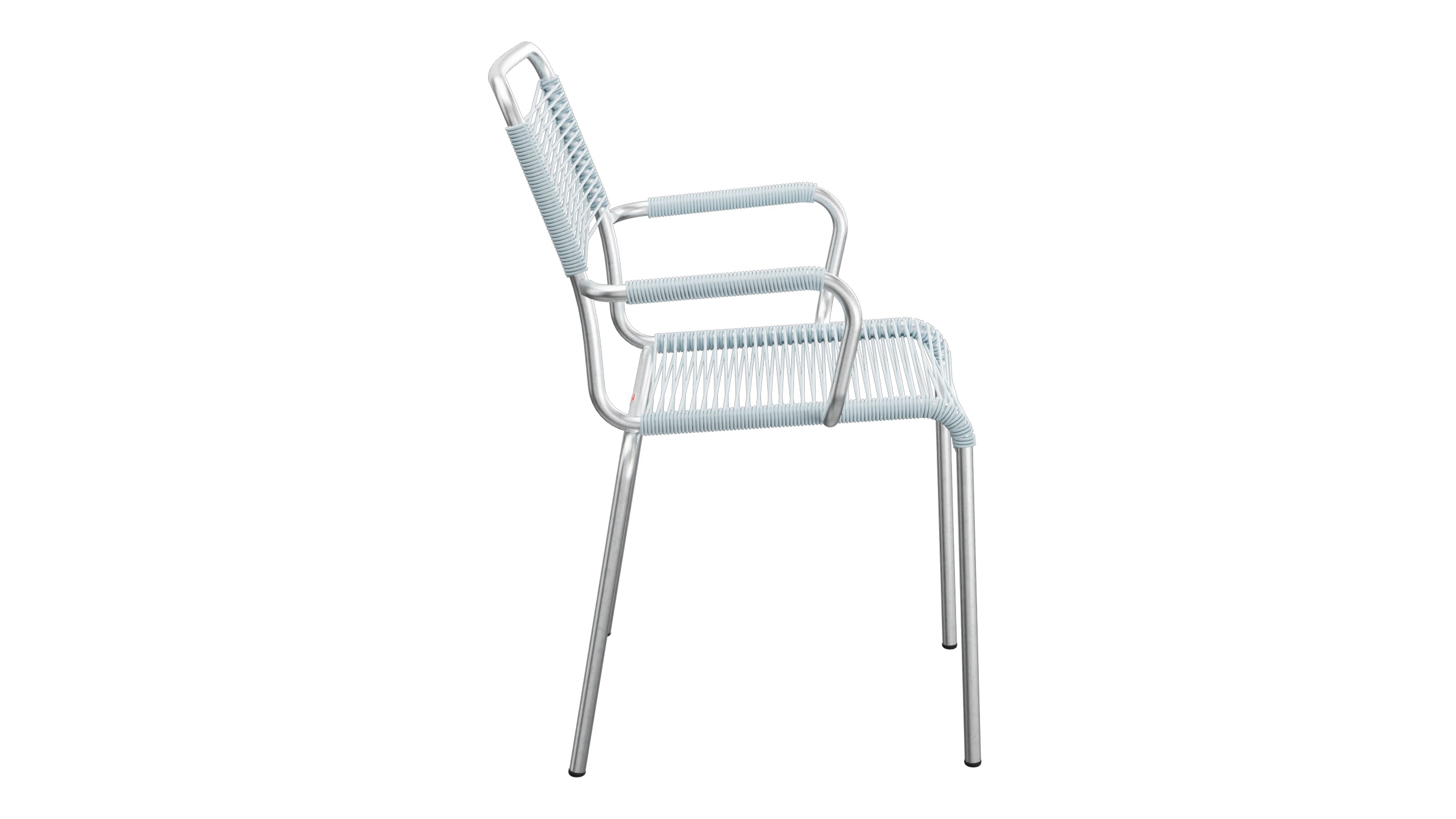 Rigi Spaghetti-Gartenstuhl mit Armlehne in Pastellblau präsentiert im Onlineshop von KAQTU Design AG. Gartenstuhl mit Armlehnen ist von Schaffner