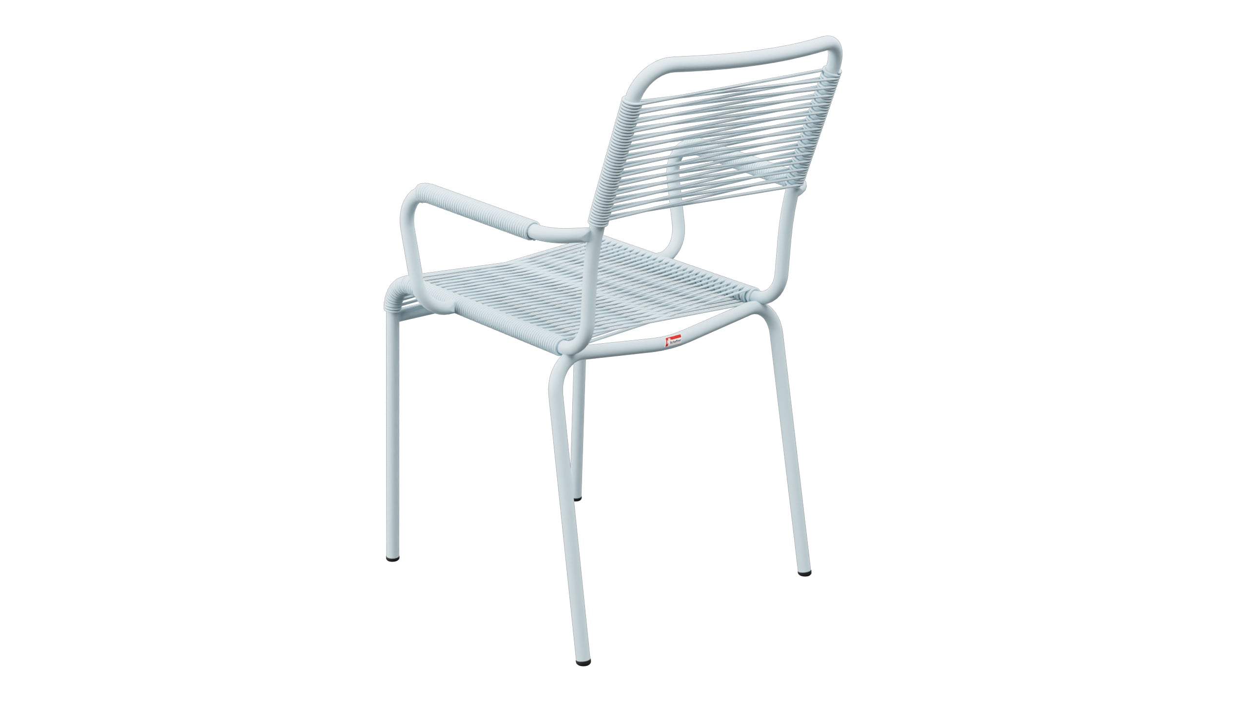 Rigi Spaghetti-Gartenstuhl mit Armlehne in Pastellblau präsentiert im Onlineshop von KAQTU Design AG. Gartenstuhl mit Armlehnen ist von Schaffner
