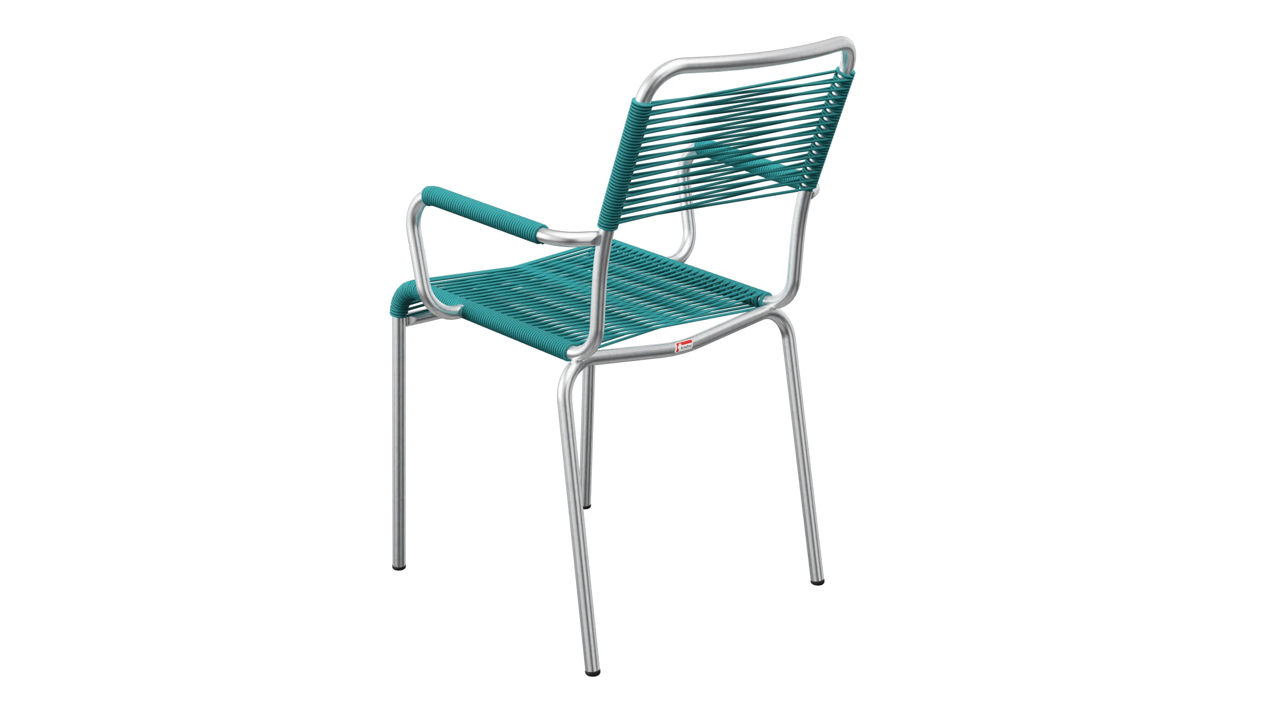 Rigi Spaghetti-Gartenstuhl mit Armlehne in Kaliblau präsentiert im Onlineshop von KAQTU Design AG. Gartenstuhl mit Armlehnen ist von Schaffner