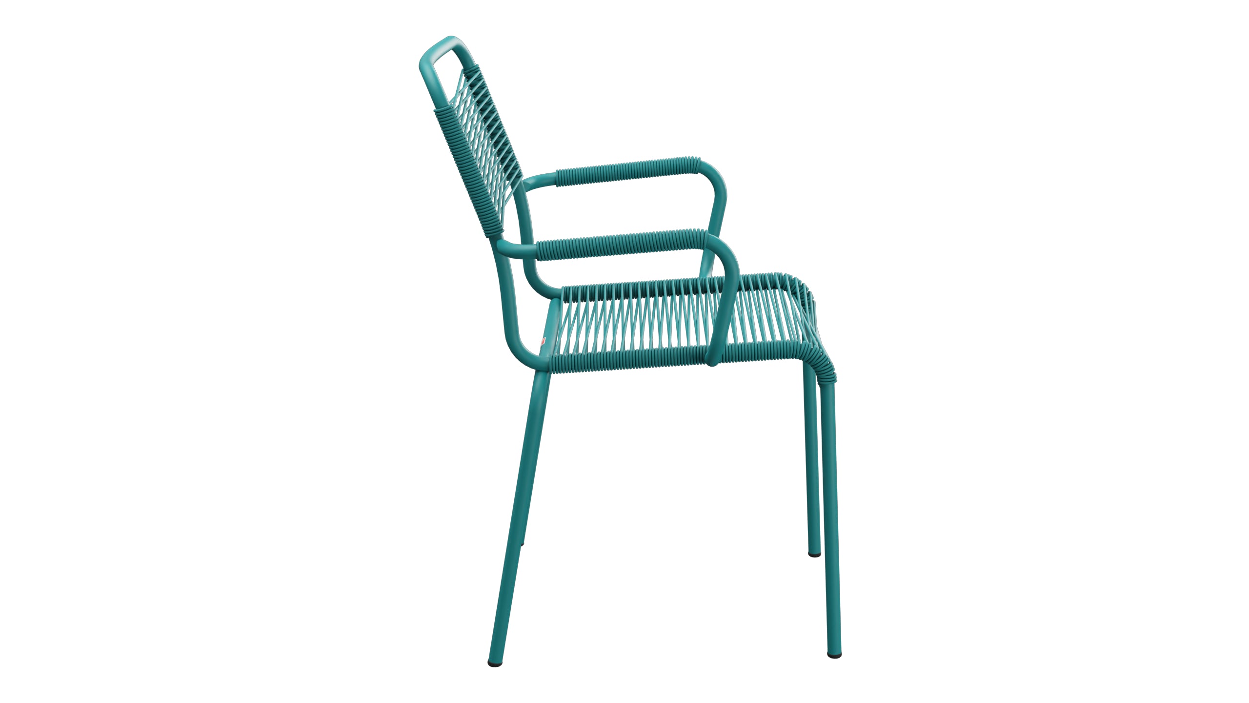 Rigi Spaghetti-Gartenstuhl mit Armlehne in Kaliblau präsentiert im Onlineshop von KAQTU Design AG. Gartenstuhl mit Armlehnen ist von Schaffner