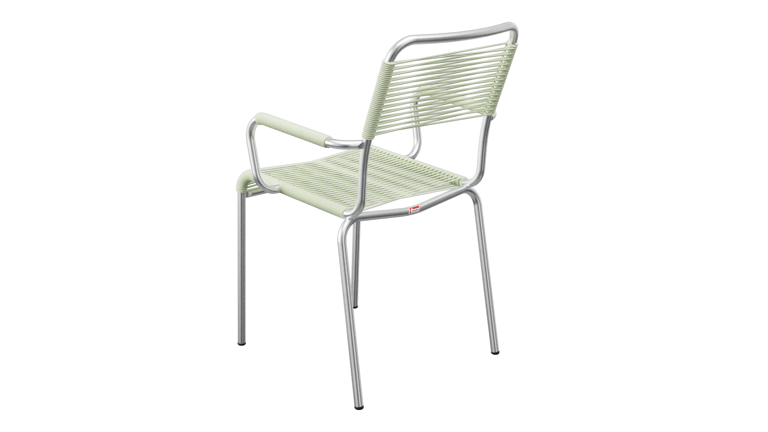 Rigi Spaghetti-Gartenstuhl mit Armlehne in Pastellgrün präsentiert im Onlineshop von KAQTU Design AG. Gartenstuhl mit Armlehnen ist von Schaffner