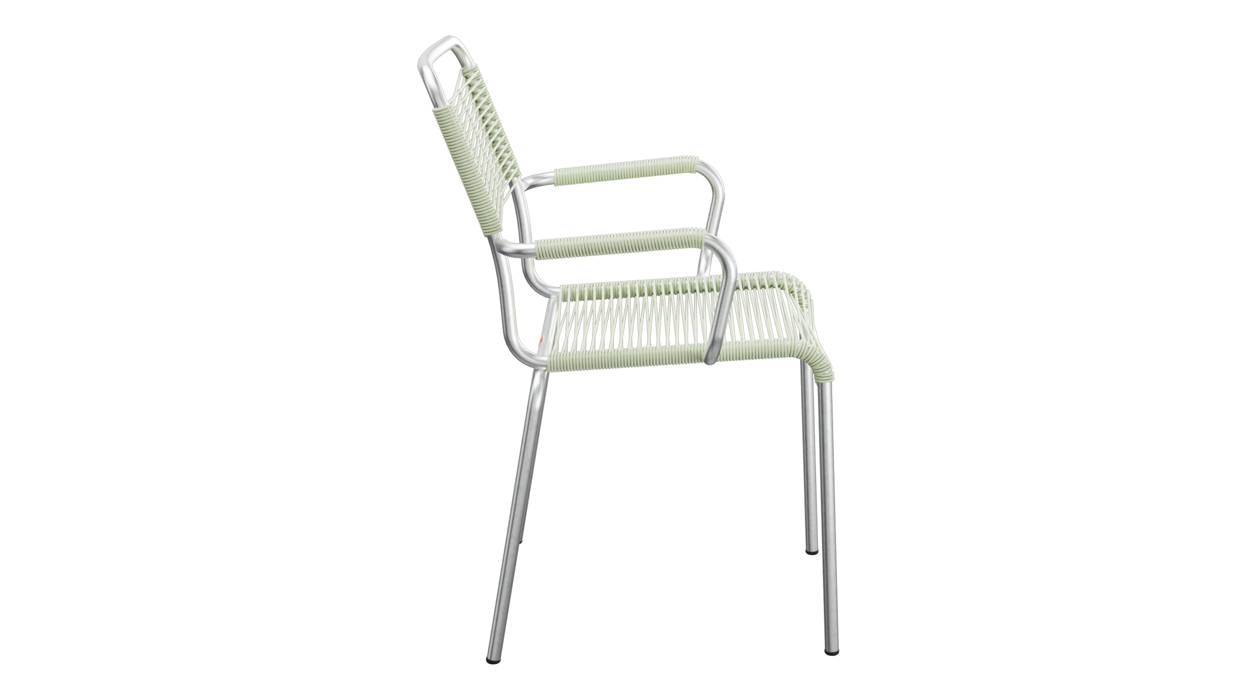 Rigi Spaghetti-Gartenstuhl mit Armlehne in Pastellgrün präsentiert im Onlineshop von KAQTU Design AG. Gartenstuhl mit Armlehnen ist von Schaffner
