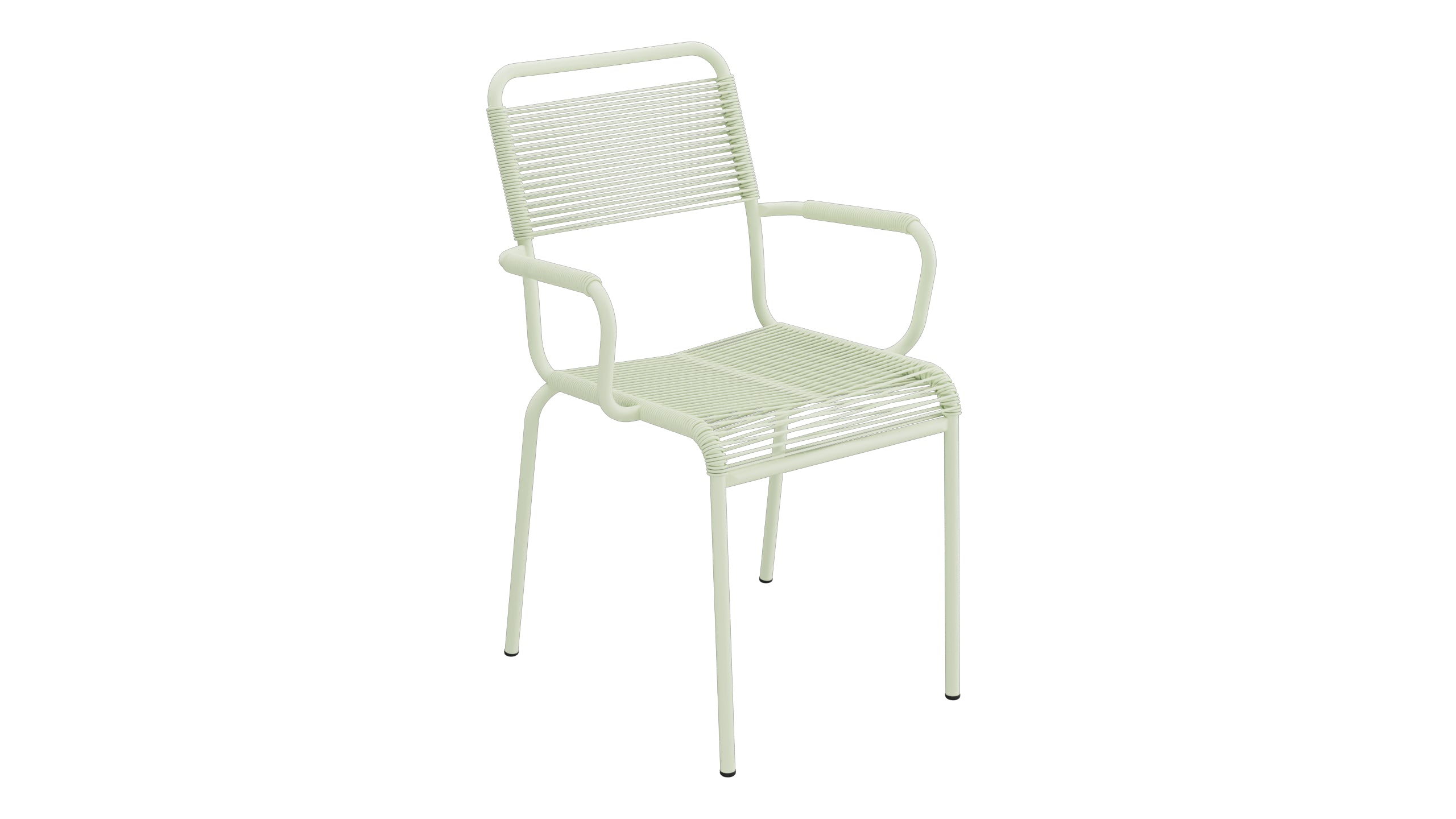 Rigi Spaghetti-Gartenstuhl mit Armlehne in Pastellgrün präsentiert im Onlineshop von KAQTU Design AG. Gartenstuhl mit Armlehnen ist von Schaffner