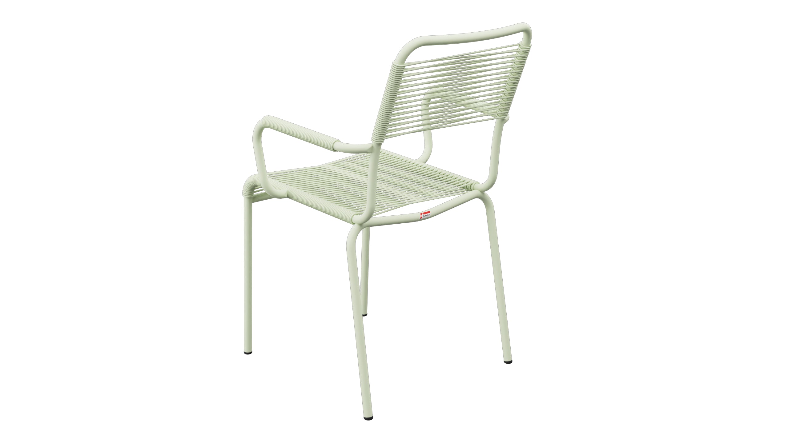 Rigi Spaghetti-Gartenstuhl mit Armlehne in Pastellgrün präsentiert im Onlineshop von KAQTU Design AG. Gartenstuhl mit Armlehnen ist von Schaffner