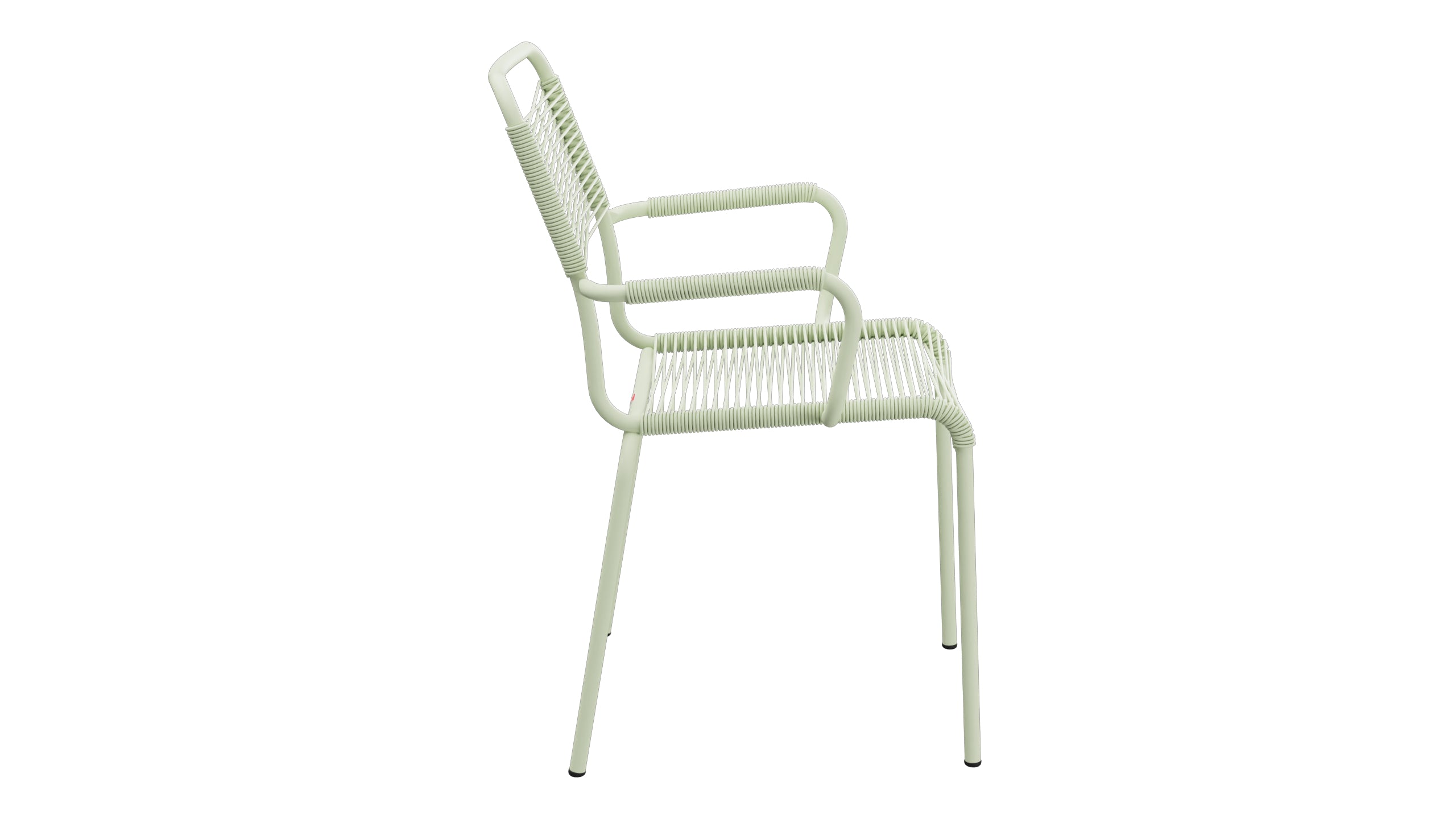 Rigi Spaghetti-Gartenstuhl mit Armlehne in Pastellgrün präsentiert im Onlineshop von KAQTU Design AG. Gartenstuhl mit Armlehnen ist von Schaffner