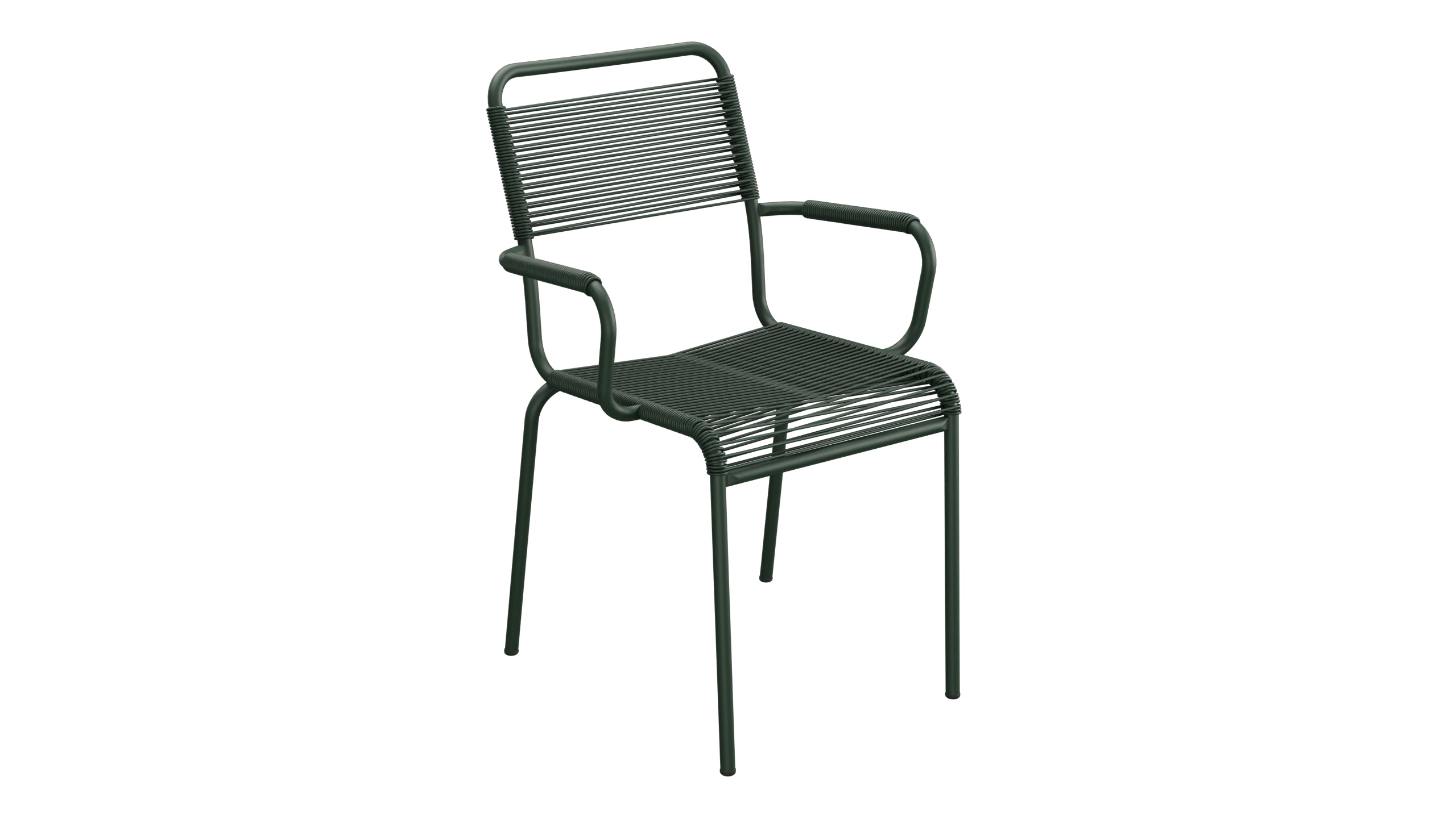 Rigi Spaghetti-Gartenstuhl mit Armlehne in Tannengrün präsentiert im Onlineshop von KAQTU Design AG. Gartenstuhl mit Armlehnen ist von Schaffner