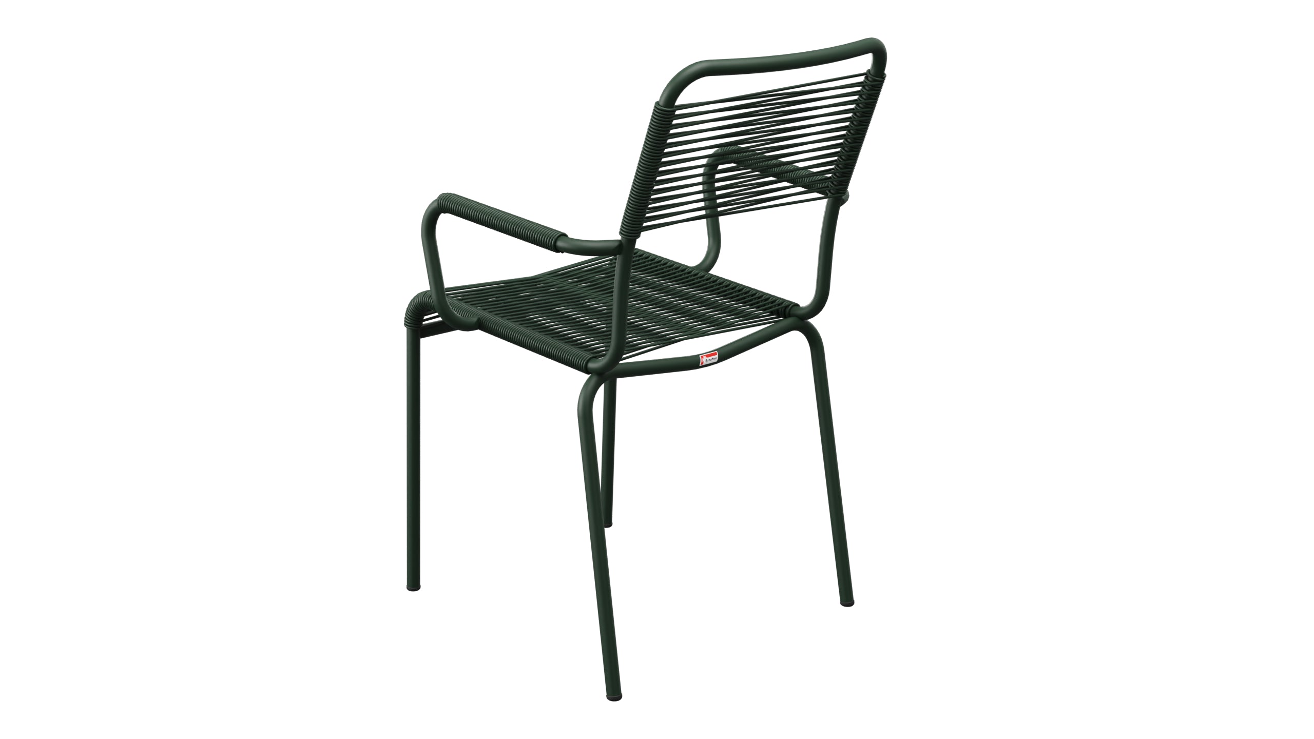 Rigi Spaghetti-Gartenstuhl mit Armlehne in Tannengrün präsentiert im Onlineshop von KAQTU Design AG. Gartenstuhl mit Armlehnen ist von Schaffner