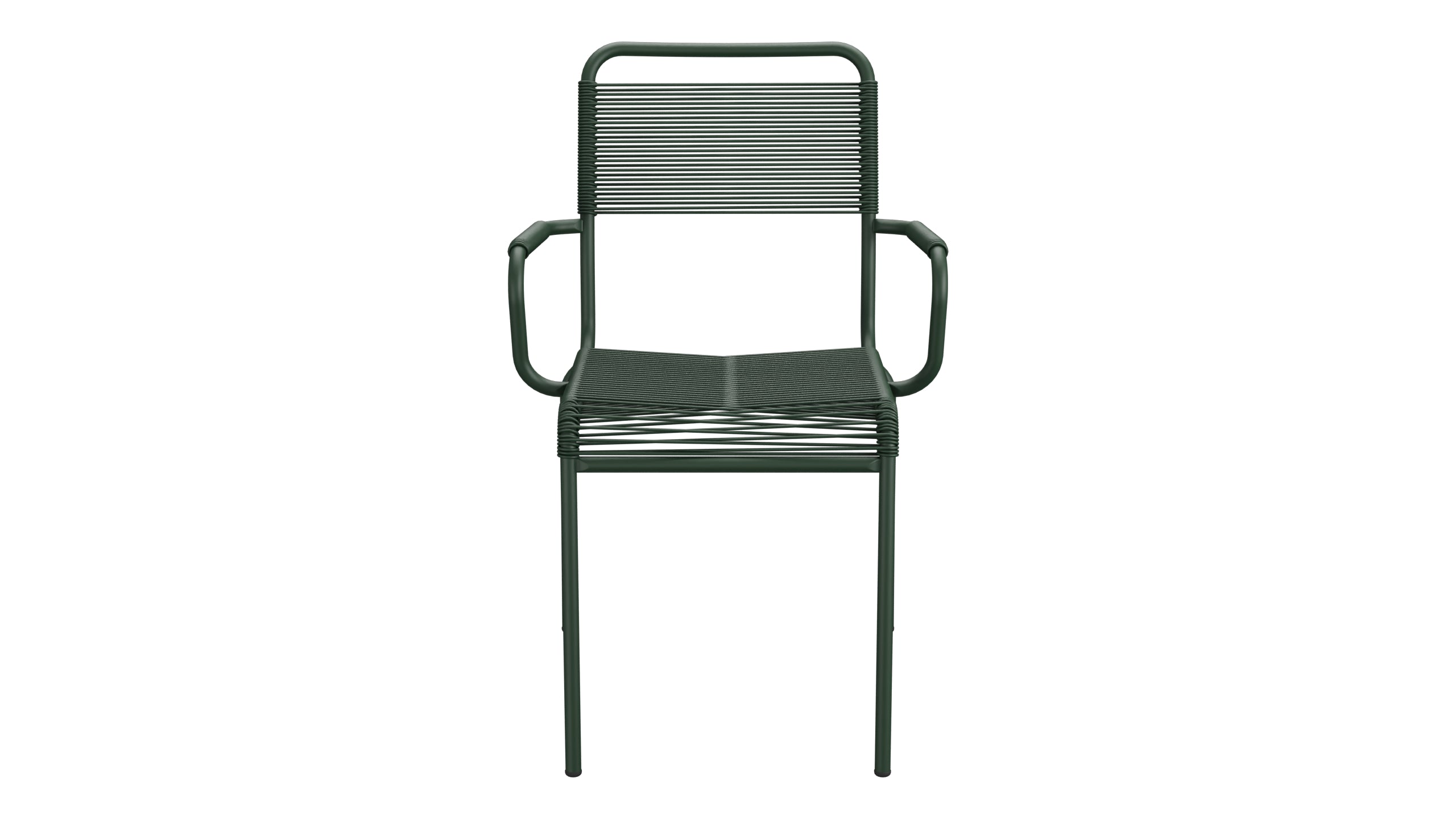 Rigi Spaghetti-Gartenstuhl mit Armlehne in Tannengrün präsentiert im Onlineshop von KAQTU Design AG. Gartenstuhl mit Armlehnen ist von Schaffner