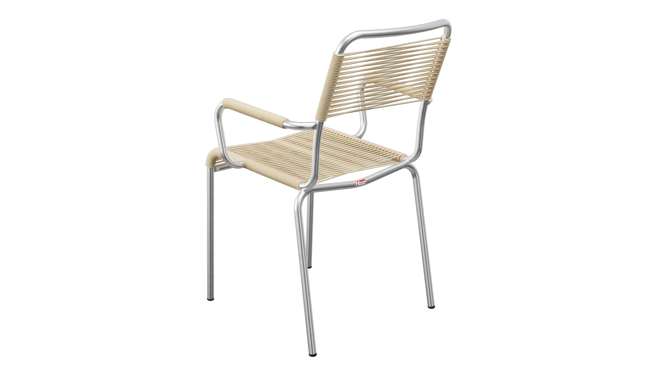 Rigi Spaghetti-Gartenstuhl mit Armlehne in Pastellbraun präsentiert im Onlineshop von KAQTU Design AG. Gartenstuhl mit Armlehnen ist von Schaffner