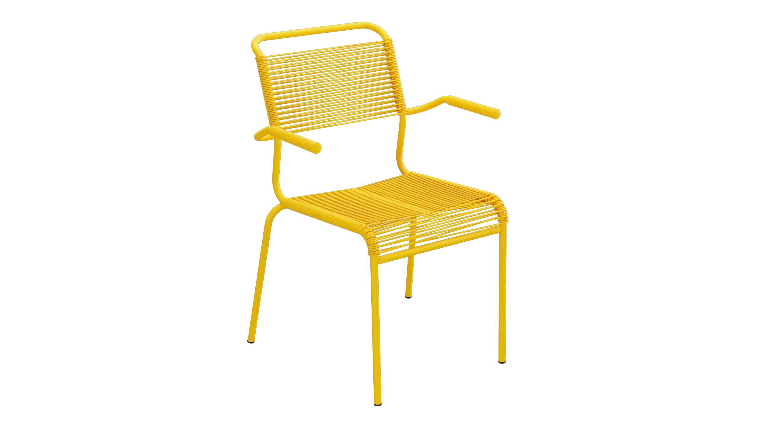 Säntis Spaghetti-Gartenstuhl mit Armlehne in Gelb präsentiert im Onlineshop von KAQTU Design AG. Gartenstuhl mit Armlehnen ist von Schaffner