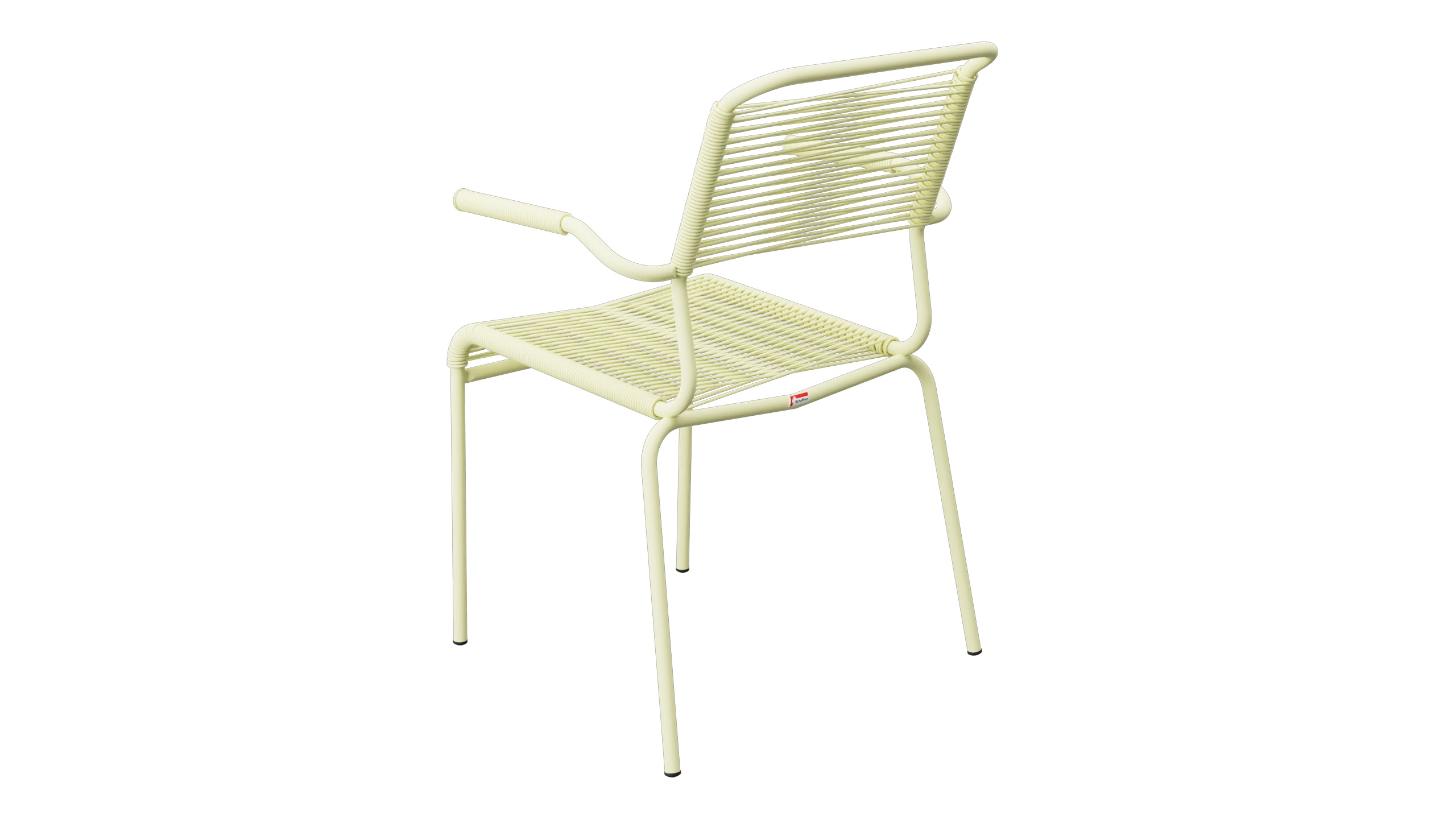 Säntis Spaghetti-Gartenstuhl mit Armlehne in Buchsbaumgelb präsentiert im Onlineshop von KAQTU Design AG. Gartenstuhl mit Armlehnen ist von Schaffner