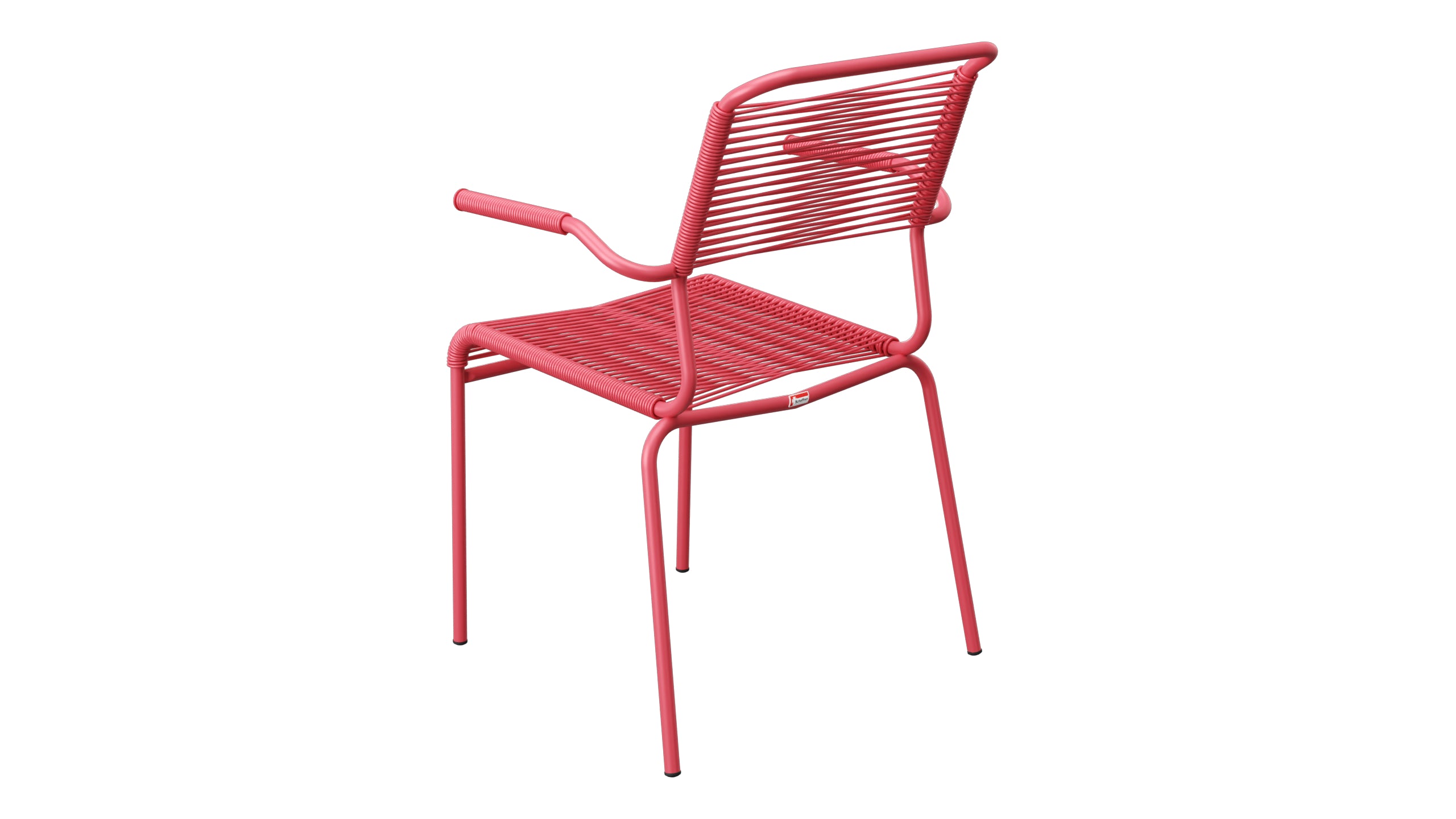 Säntis Spaghetti-Gartenstuhl mit Armlehne in Ahornrot präsentiert im Onlineshop von KAQTU Design AG. Gartenstuhl mit Armlehnen ist von Schaffner