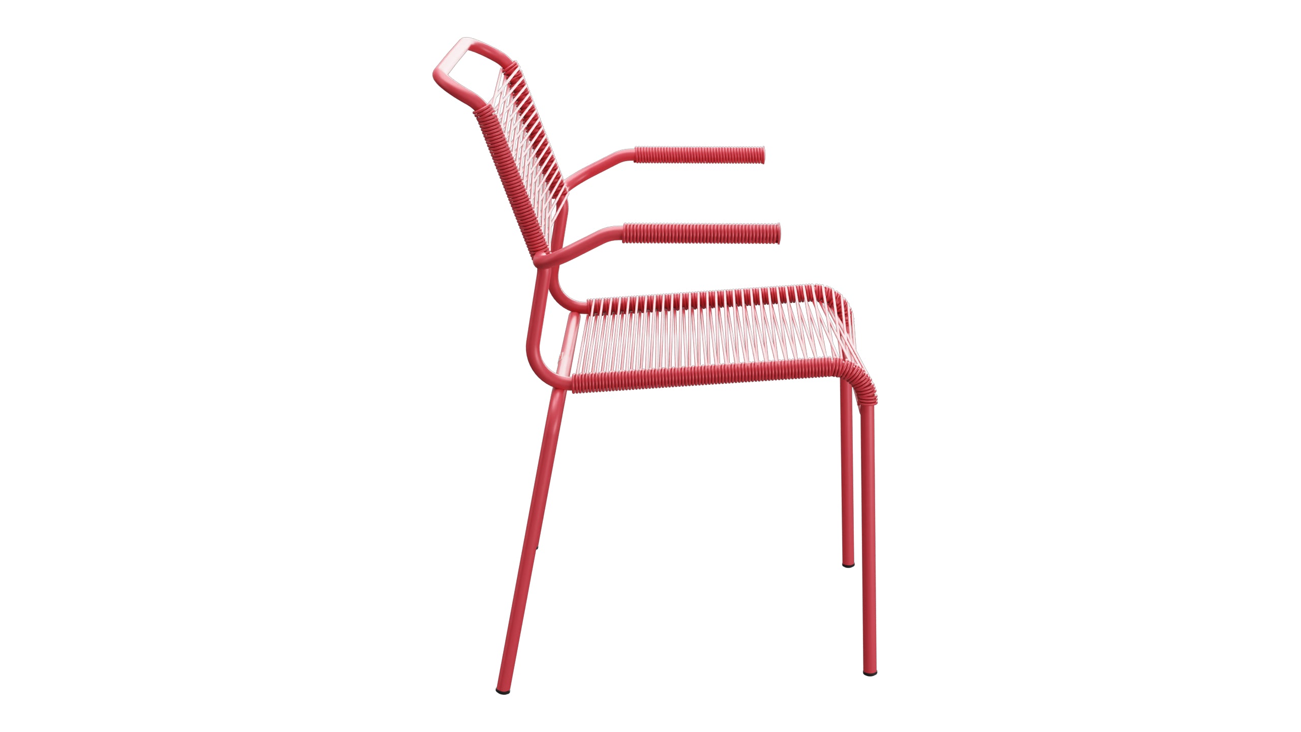 Säntis Spaghetti-Gartenstuhl mit Armlehne in Ahornrot präsentiert im Onlineshop von KAQTU Design AG. Gartenstuhl mit Armlehnen ist von Schaffner