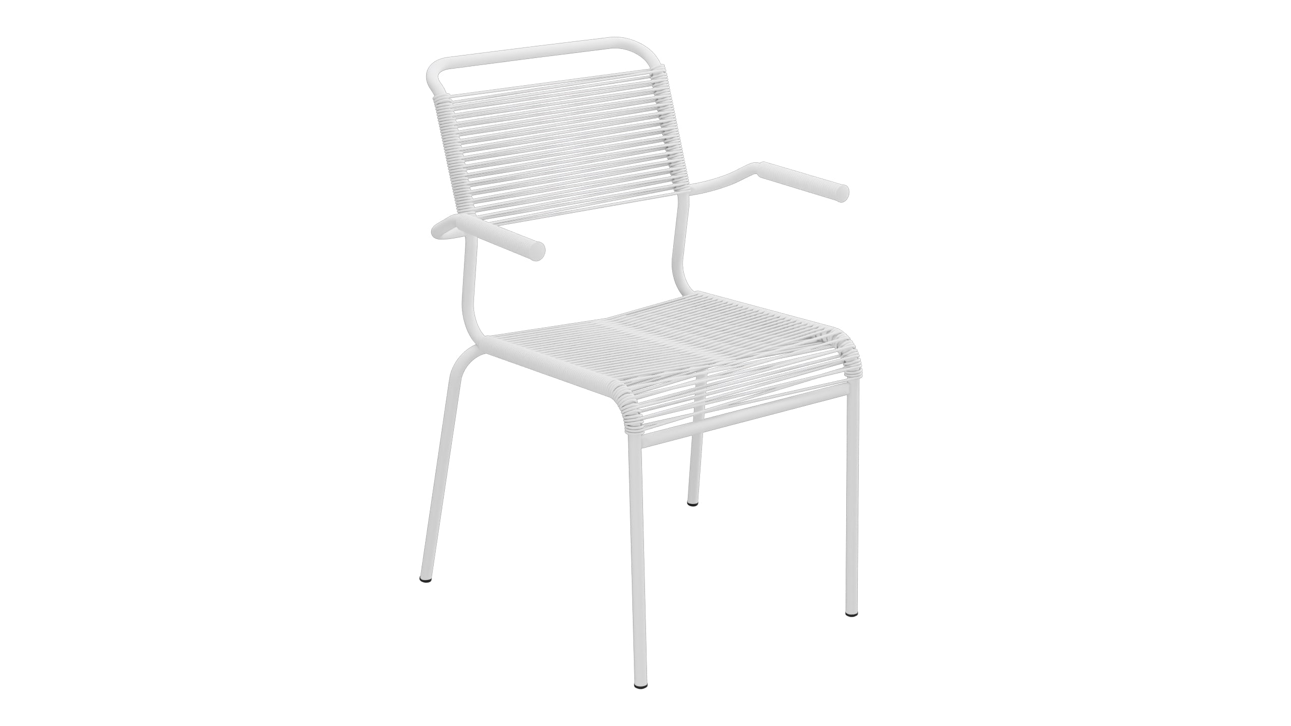 Säntis Spaghetti-Gartenstuhl mit Armlehne in Weiss präsentiert im Onlineshop von KAQTU Design AG. Gartenstuhl mit Armlehnen ist von Schaffner