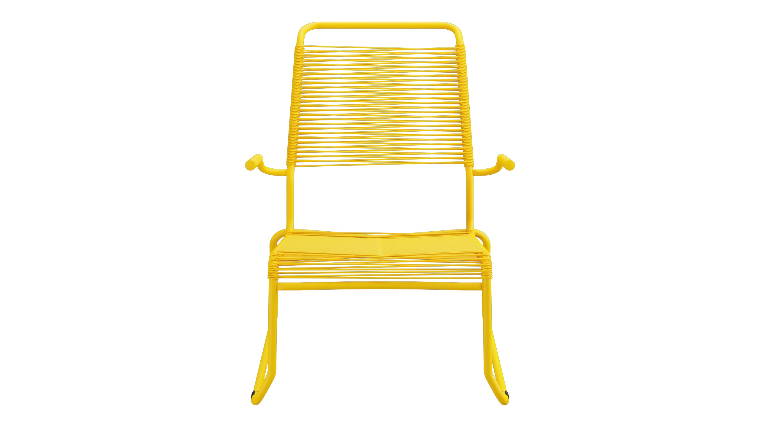 Säntis Spaghetti-Lounger mit Armlehne Hochlehner Kufen in Gelb präsentiert im Onlineshop von KAQTU Design AG. Outdoor-Sessel mit Armlehnen ist von Schaffner