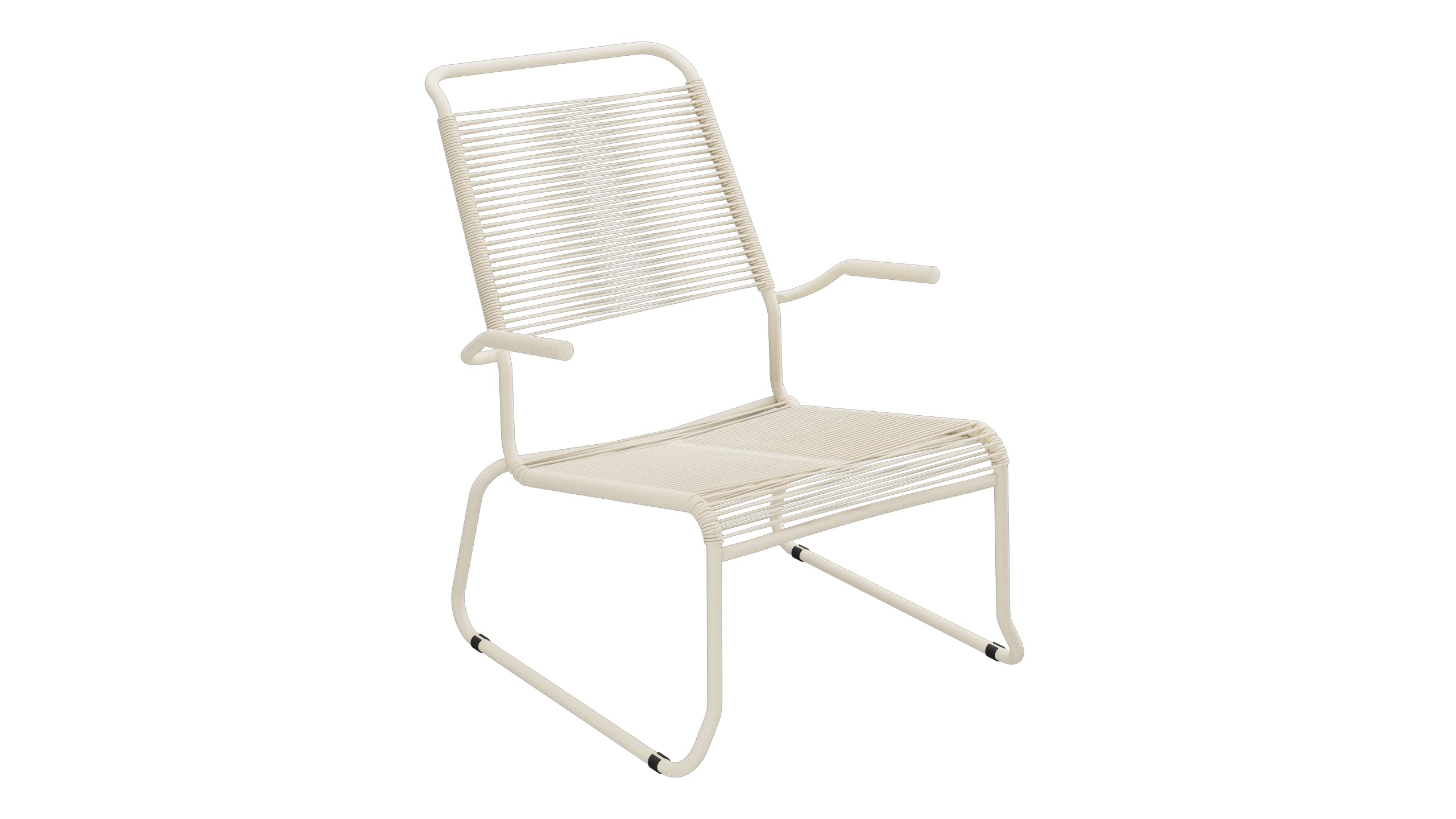Säntis Spaghetti-Lounger mit Armlehne Hochlehner Kufen in Pastellsand präsentiert im Onlineshop von KAQTU Design AG. Outdoor-Sessel mit Armlehnen ist von Schaffner