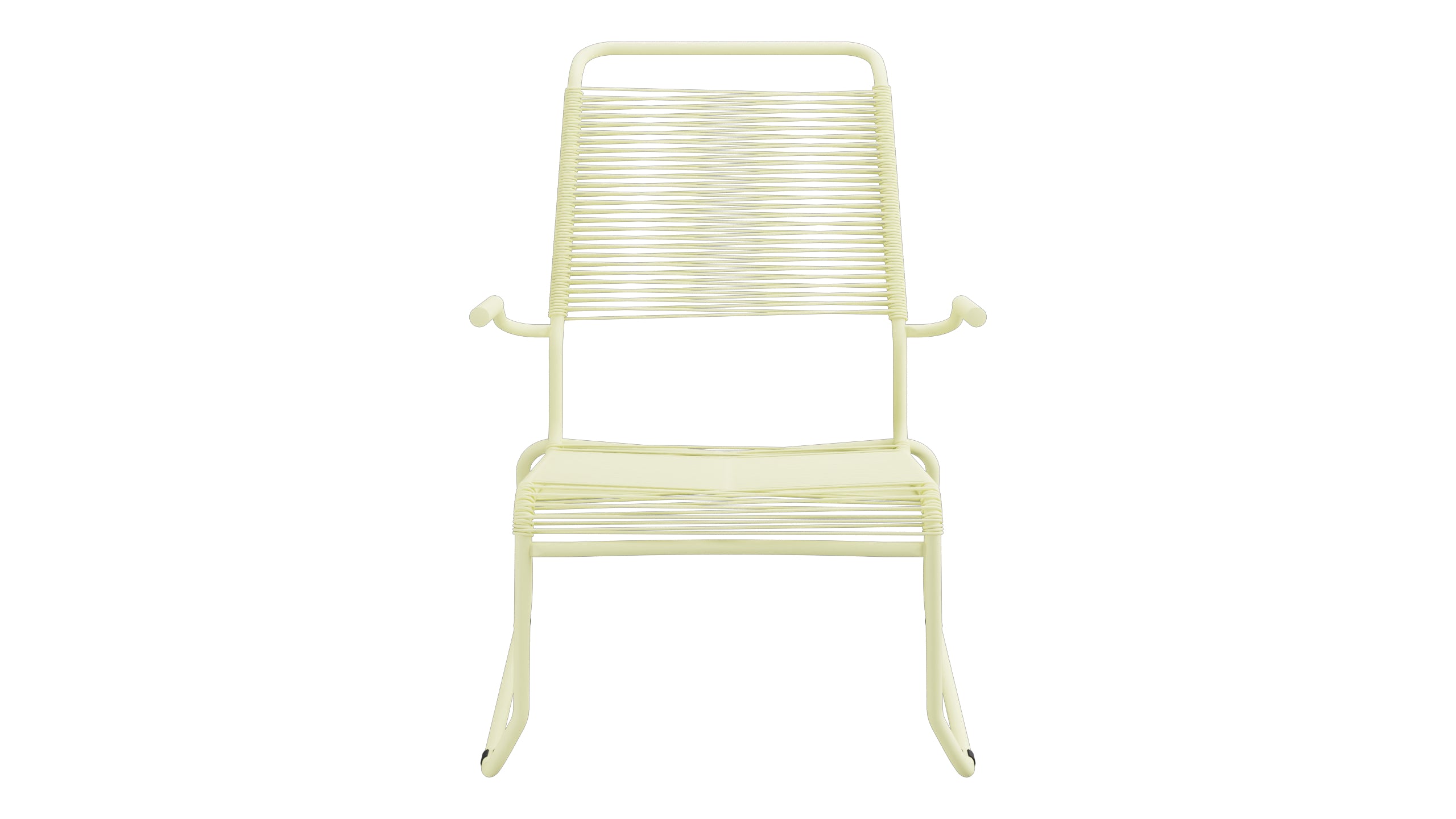 Säntis Spaghetti-Lounger mit Armlehne Hochlehner Kufen in Buchsbaumgelb präsentiert im Onlineshop von KAQTU Design AG. Outdoor-Sessel mit Armlehnen ist von Schaffner