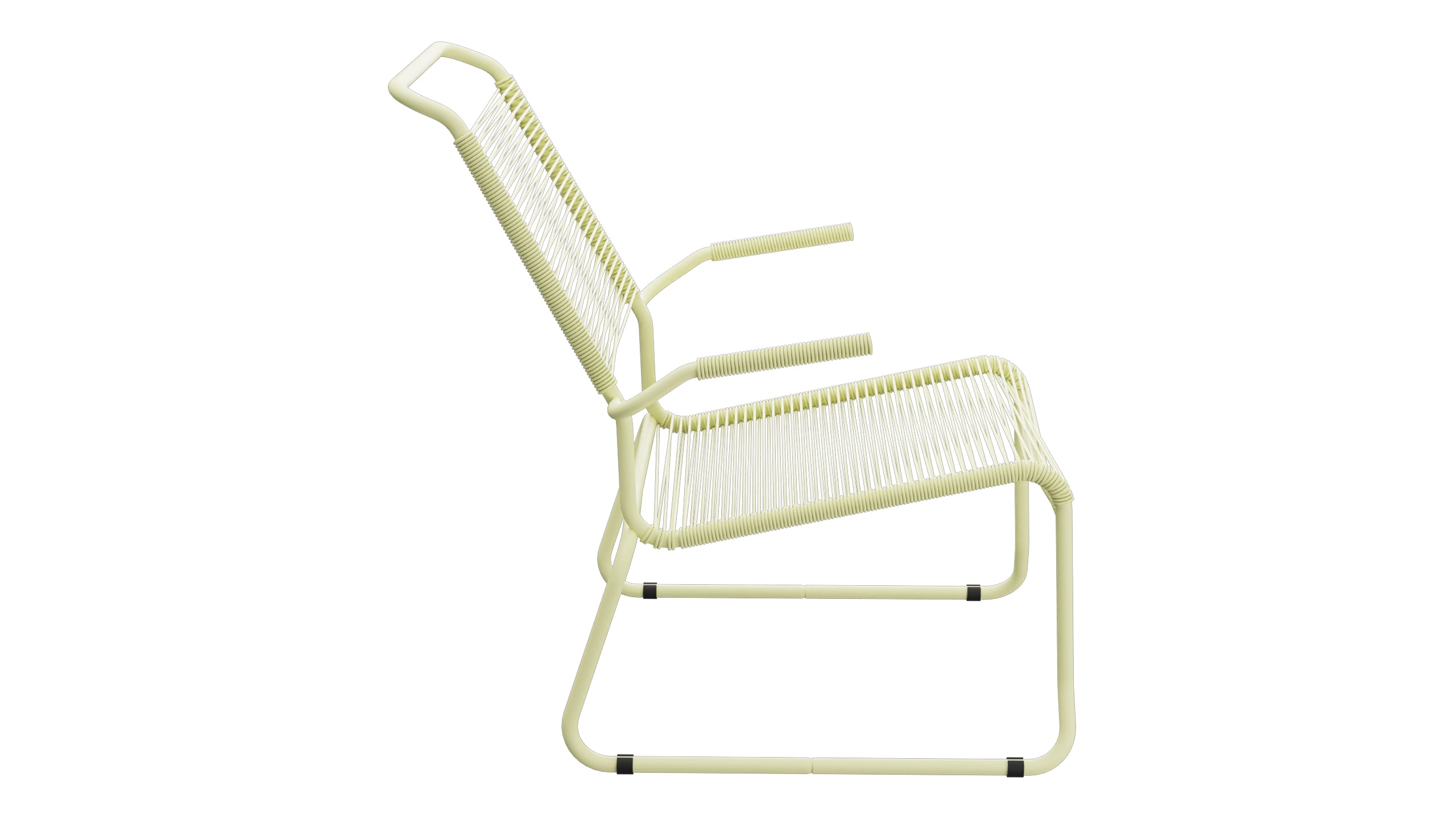 Säntis Spaghetti-Lounger mit Armlehne Hochlehner Kufen in Buchsbaumgelb präsentiert im Onlineshop von KAQTU Design AG. Outdoor-Sessel mit Armlehnen ist von Schaffner