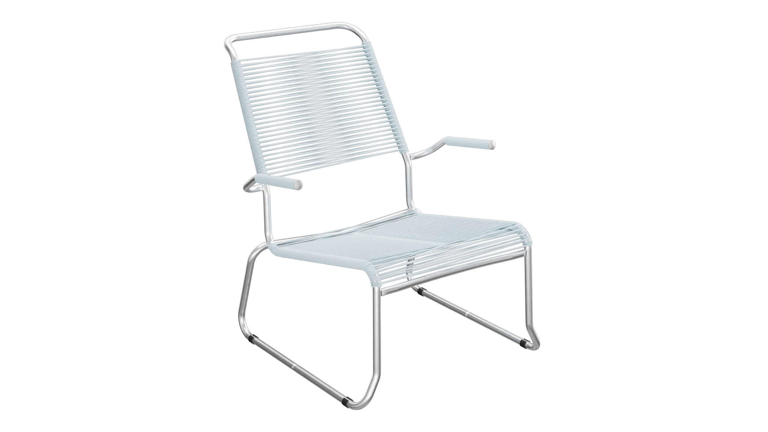 Säntis Spaghetti-Lounger mit Armlehne Hochlehner Kufen in Pastellblau präsentiert im Onlineshop von KAQTU Design AG. Outdoor-Sessel mit Armlehnen ist von Schaffner