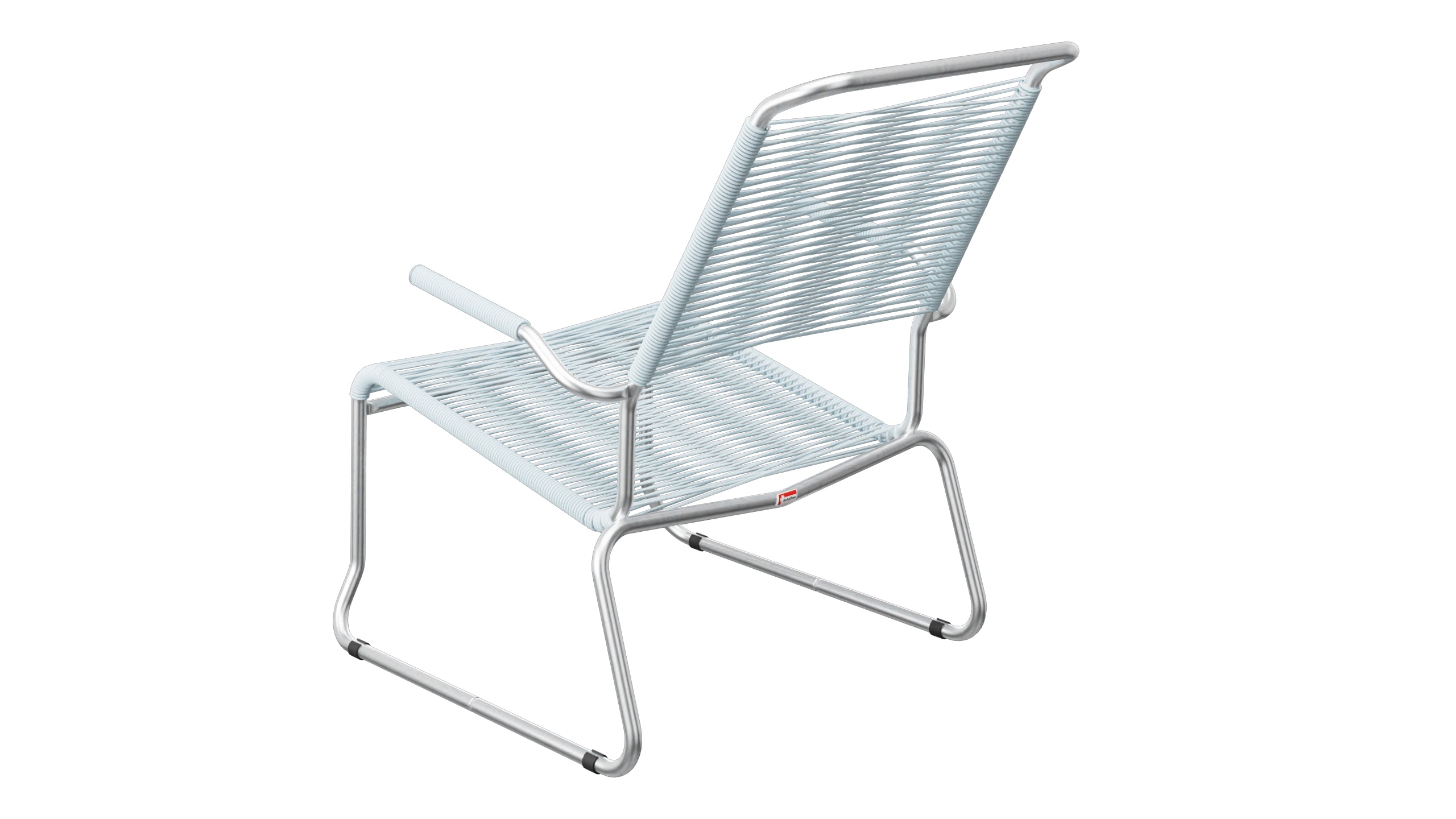 Säntis Spaghetti-Lounger mit Armlehne Hochlehner Kufen in Pastellblau präsentiert im Onlineshop von KAQTU Design AG. Outdoor-Sessel mit Armlehnen ist von Schaffner