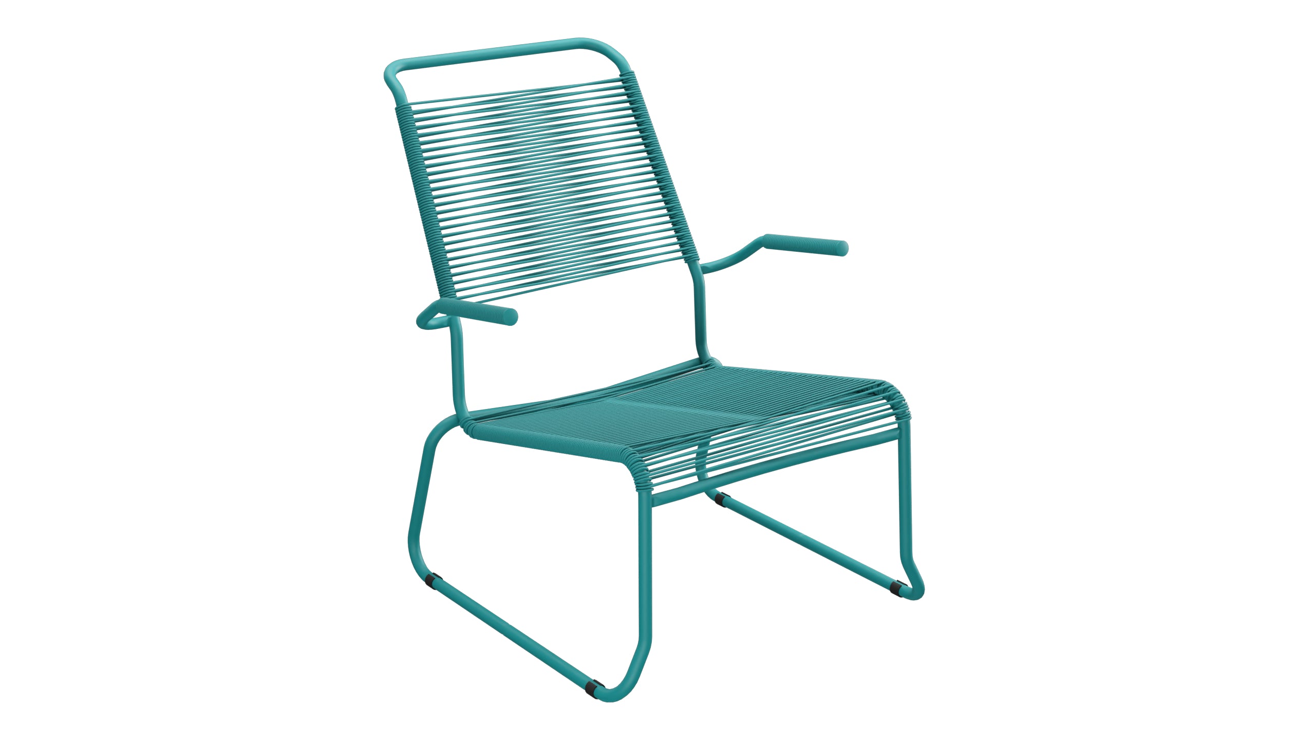 Säntis Spaghetti-Lounger mit Armlehne Hochlehner Kufen in Kaliblau präsentiert im Onlineshop von KAQTU Design AG. Outdoor-Sessel mit Armlehnen ist von Schaffner