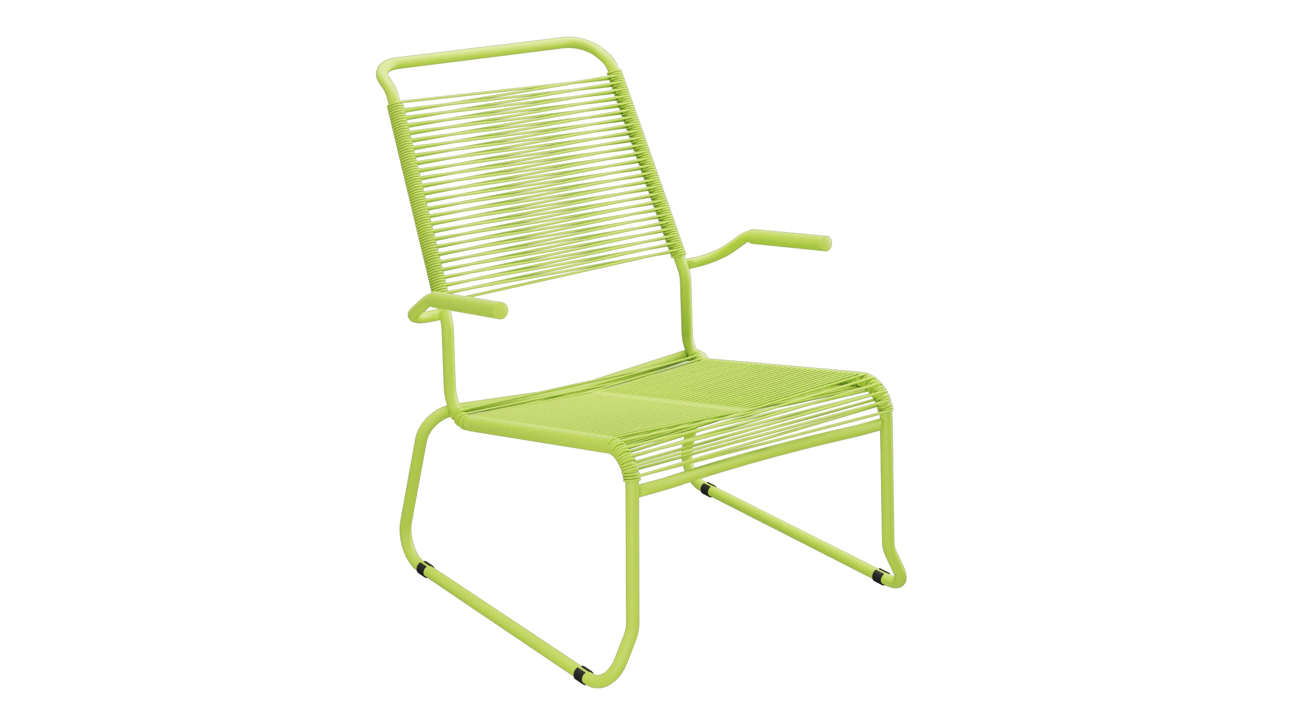 Säntis Spaghetti-Lounger mit Armlehne Hochlehner Kufen in Hellgrün präsentiert im Onlineshop von KAQTU Design AG. Outdoor-Sessel mit Armlehnen ist von Schaffner