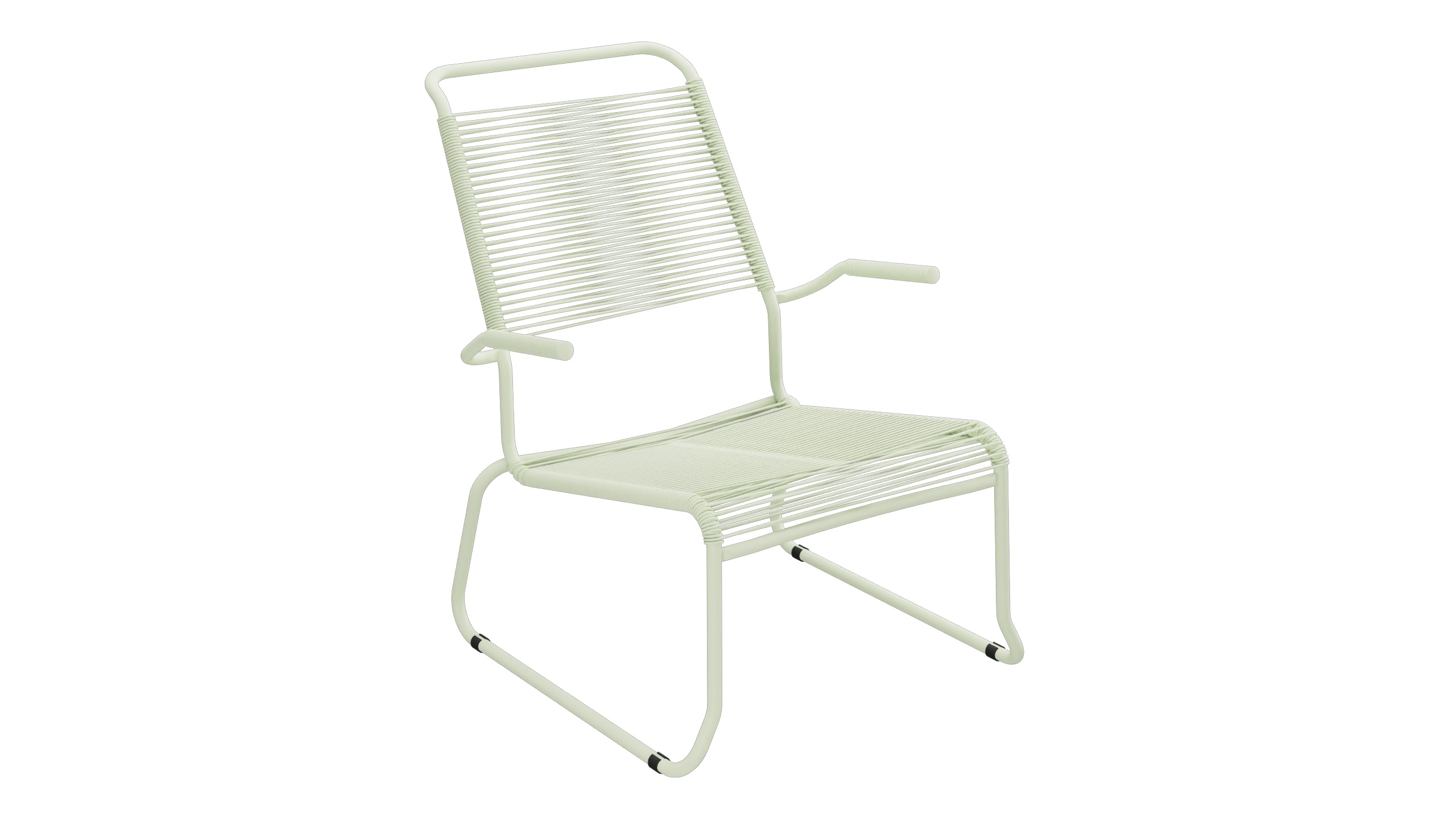 Säntis Spaghetti-Lounger mit Armlehne Hochlehner Kufen in Pastellgrün präsentiert im Onlineshop von KAQTU Design AG. Outdoor-Sessel mit Armlehnen ist von Schaffner