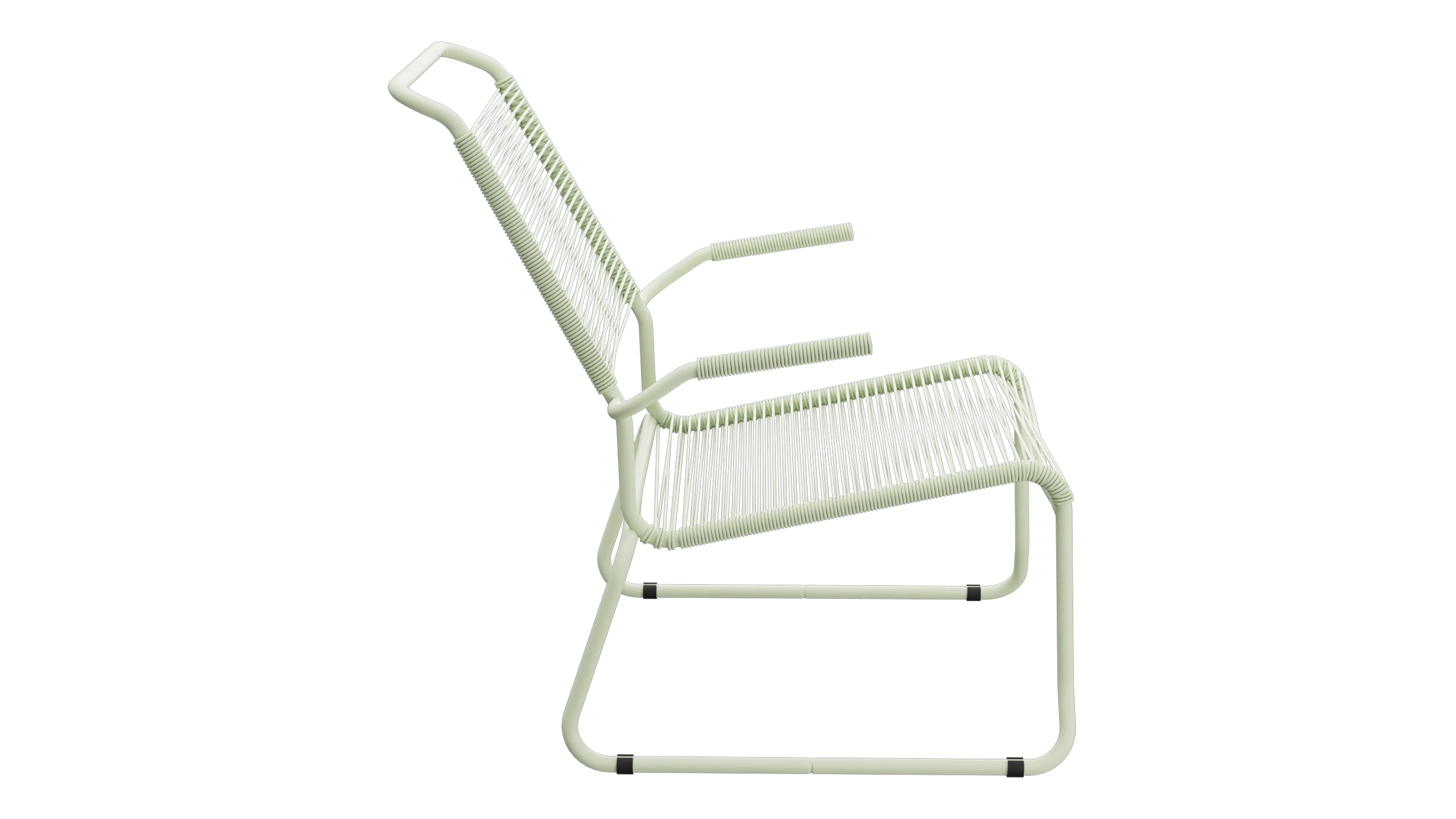 Säntis Spaghetti-Lounger mit Armlehne Hochlehner Kufen in Pastellgrün präsentiert im Onlineshop von KAQTU Design AG. Outdoor-Sessel mit Armlehnen ist von Schaffner