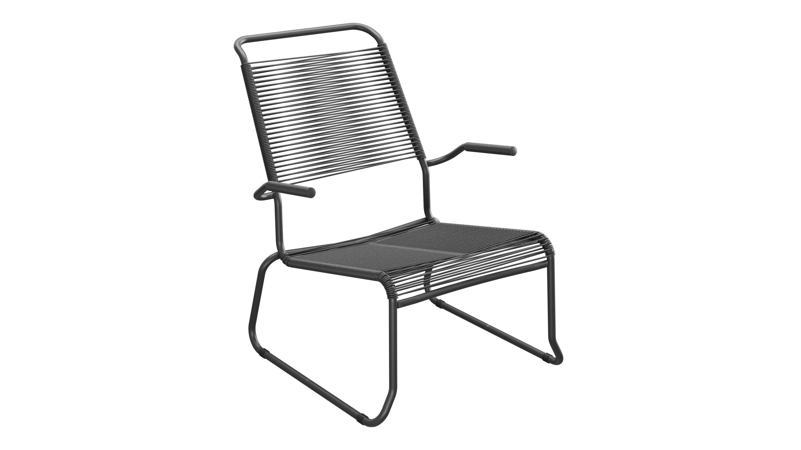 Säntis Spaghetti-Lounger mit Armlehne Hochlehner Kufen in Anthrazit präsentiert im Onlineshop von KAQTU Design AG. Outdoor-Sessel mit Armlehnen ist von Schaffner