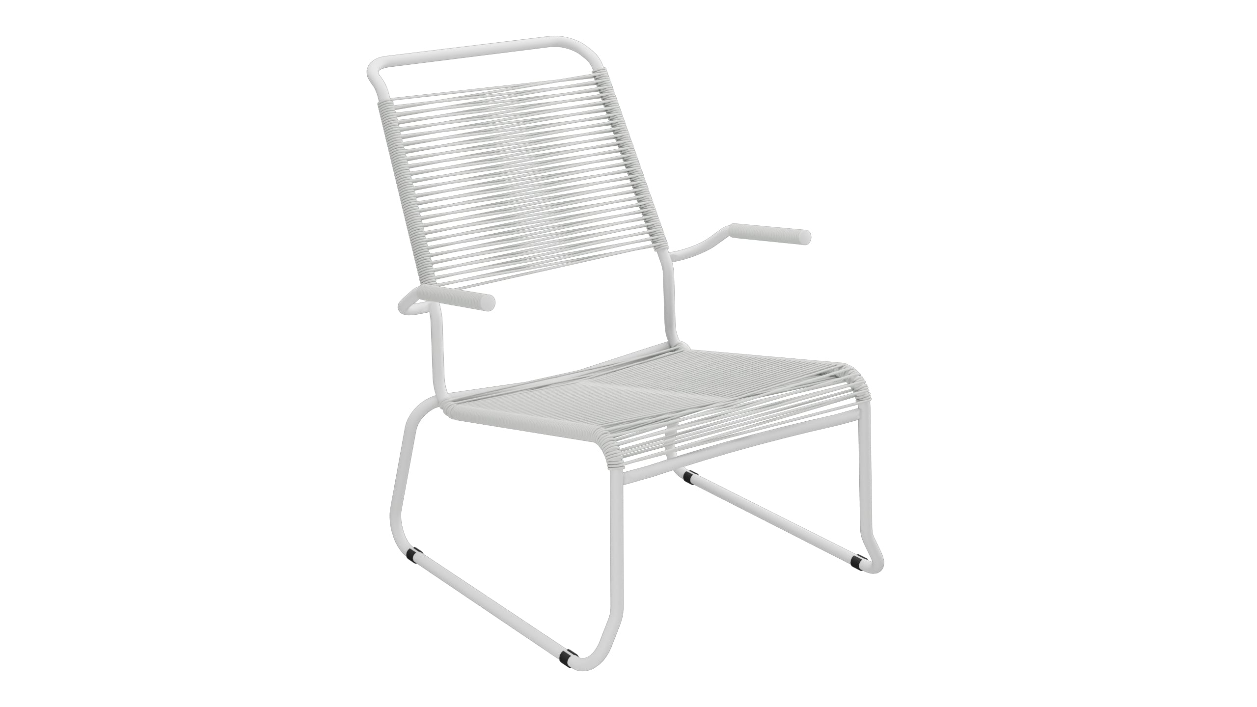 Säntis Spaghetti-Lounger mit Armlehne Hochlehner Kufen in Alusilber präsentiert im Onlineshop von KAQTU Design AG. Outdoor-Sessel mit Armlehnen ist von Schaffner