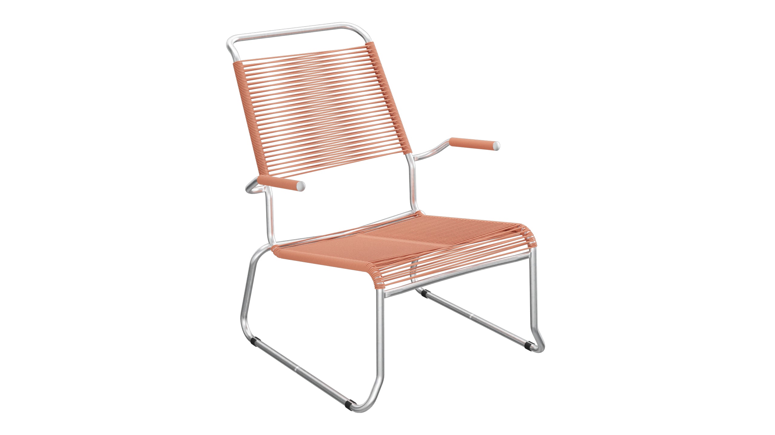 Säntis Spaghetti-Lounger mit Armlehne Hochlehner Kufen in Pastellterracotta präsentiert im Onlineshop von KAQTU Design AG. Outdoor-Sessel mit Armlehnen ist von Schaffner