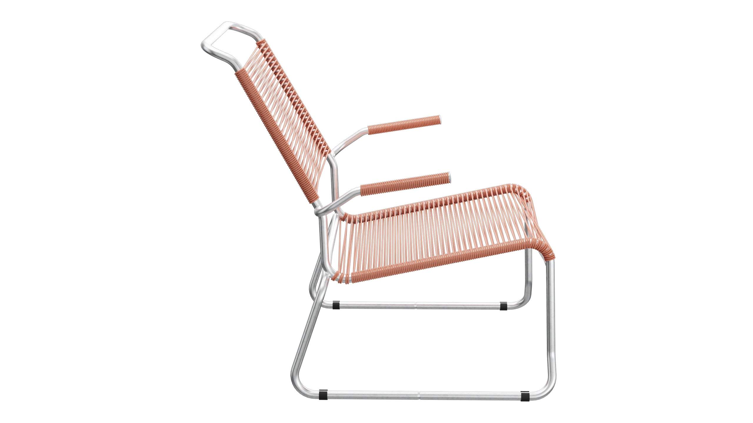Säntis Spaghetti-Lounger mit Armlehne Hochlehner Kufen in Pastellterracotta präsentiert im Onlineshop von KAQTU Design AG. Outdoor-Sessel mit Armlehnen ist von Schaffner