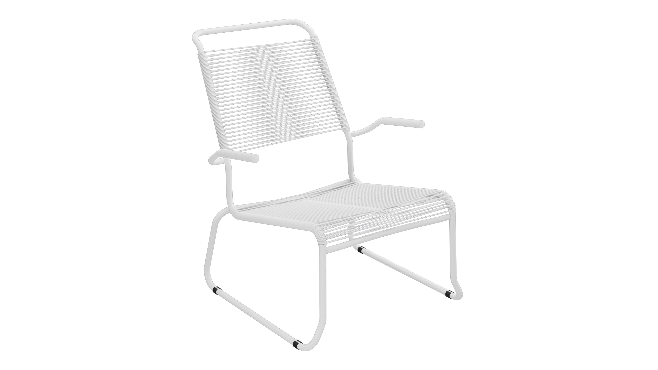 Säntis Spaghetti-Lounger mit Armlehne Hochlehner Kufen in Weiss präsentiert im Onlineshop von KAQTU Design AG. Outdoor-Sessel mit Armlehnen ist von Schaffner