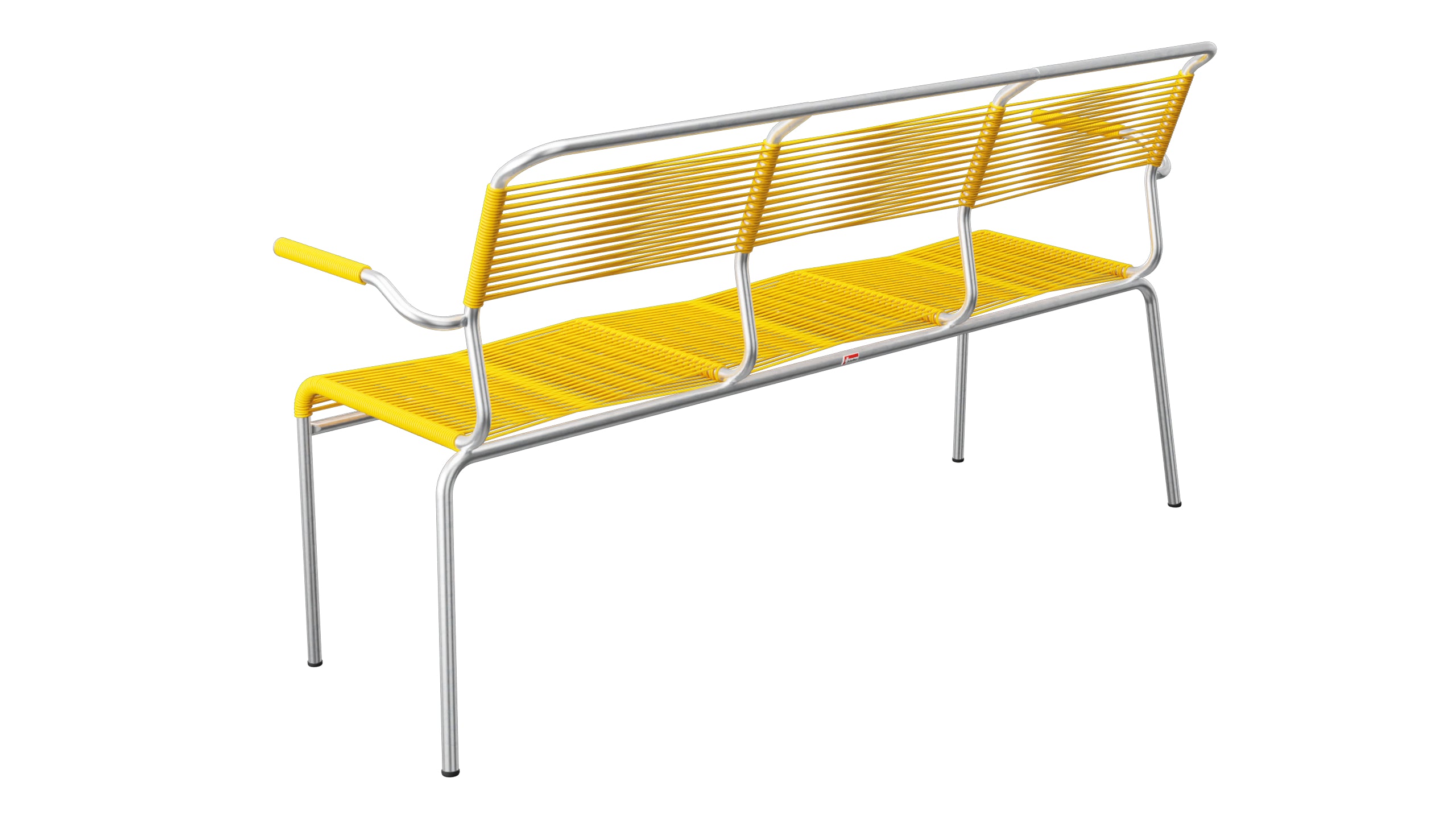 Säntis Spaghetti-3er-Gartenbank mit Armlehne in Gelb präsentiert im Onlineshop von KAQTU Design AG. Gartenbank ist von Schaffner