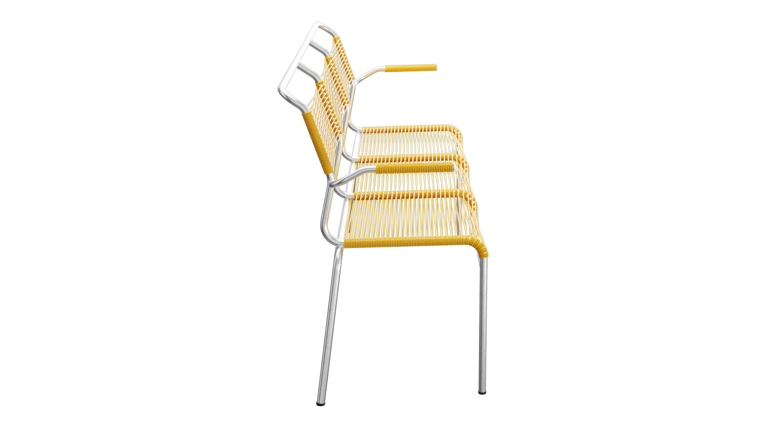 Säntis Spaghetti-3er-Gartenbank mit Armlehne in Gelb präsentiert im Onlineshop von KAQTU Design AG. Gartenbank ist von Schaffner