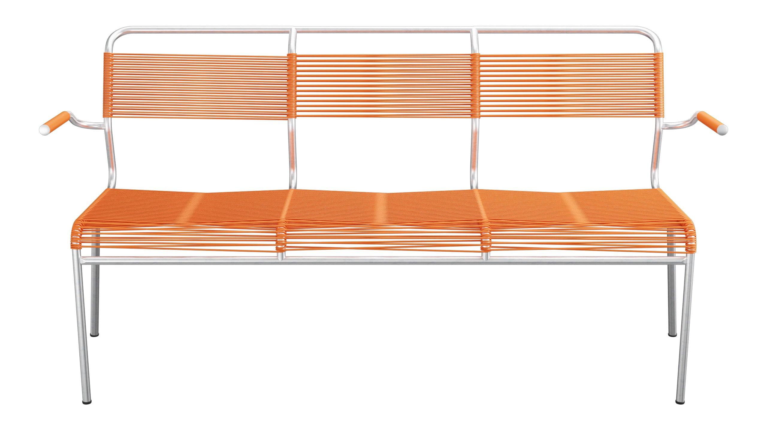 Säntis Spaghetti-3er-Gartenbank mit Armlehne in Orange präsentiert im Onlineshop von KAQTU Design AG. Gartenbank ist von Schaffner