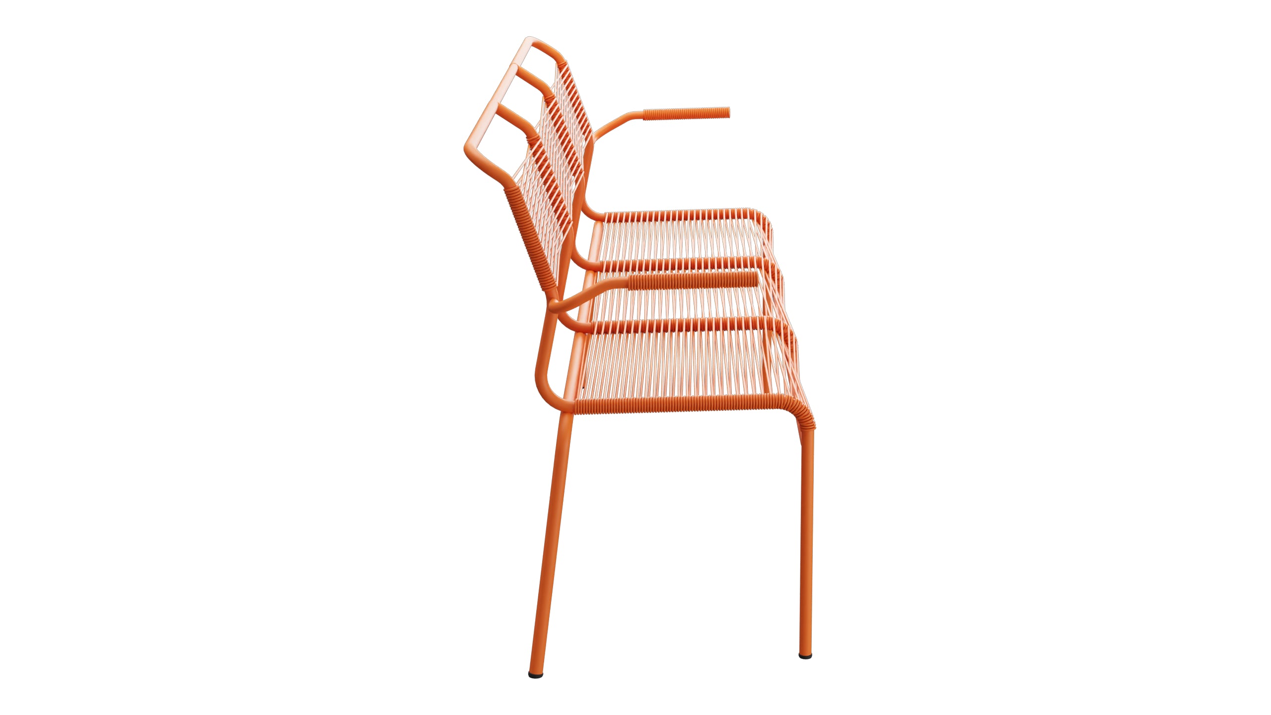 Säntis Spaghetti-3er-Gartenbank mit Armlehne in Orange präsentiert im Onlineshop von KAQTU Design AG. Gartenbank ist von Schaffner