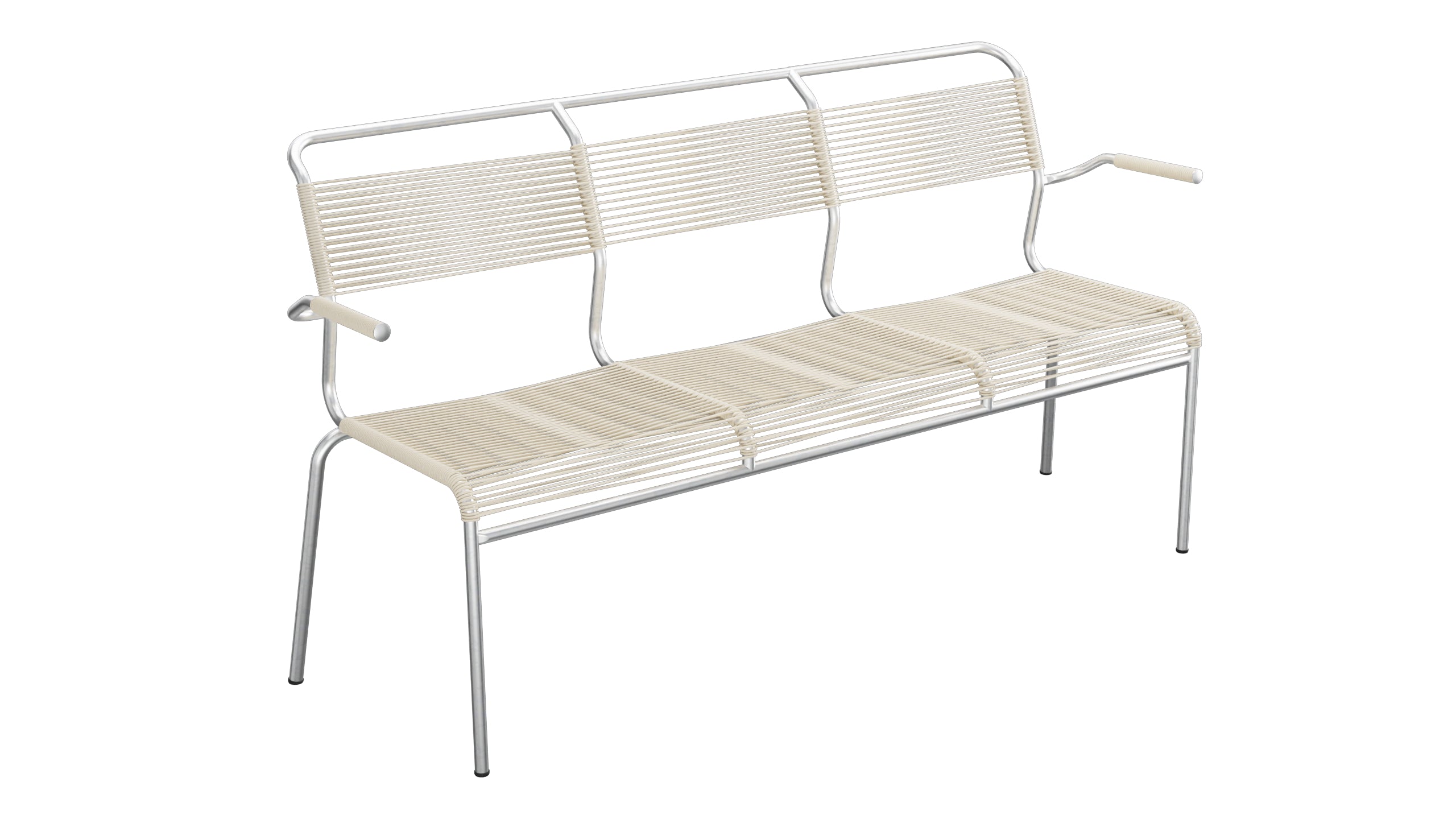 Säntis Spaghetti-3er-Gartenbank mit Armlehne in Pastellsand präsentiert im Onlineshop von KAQTU Design AG. Gartenbank ist von Schaffner