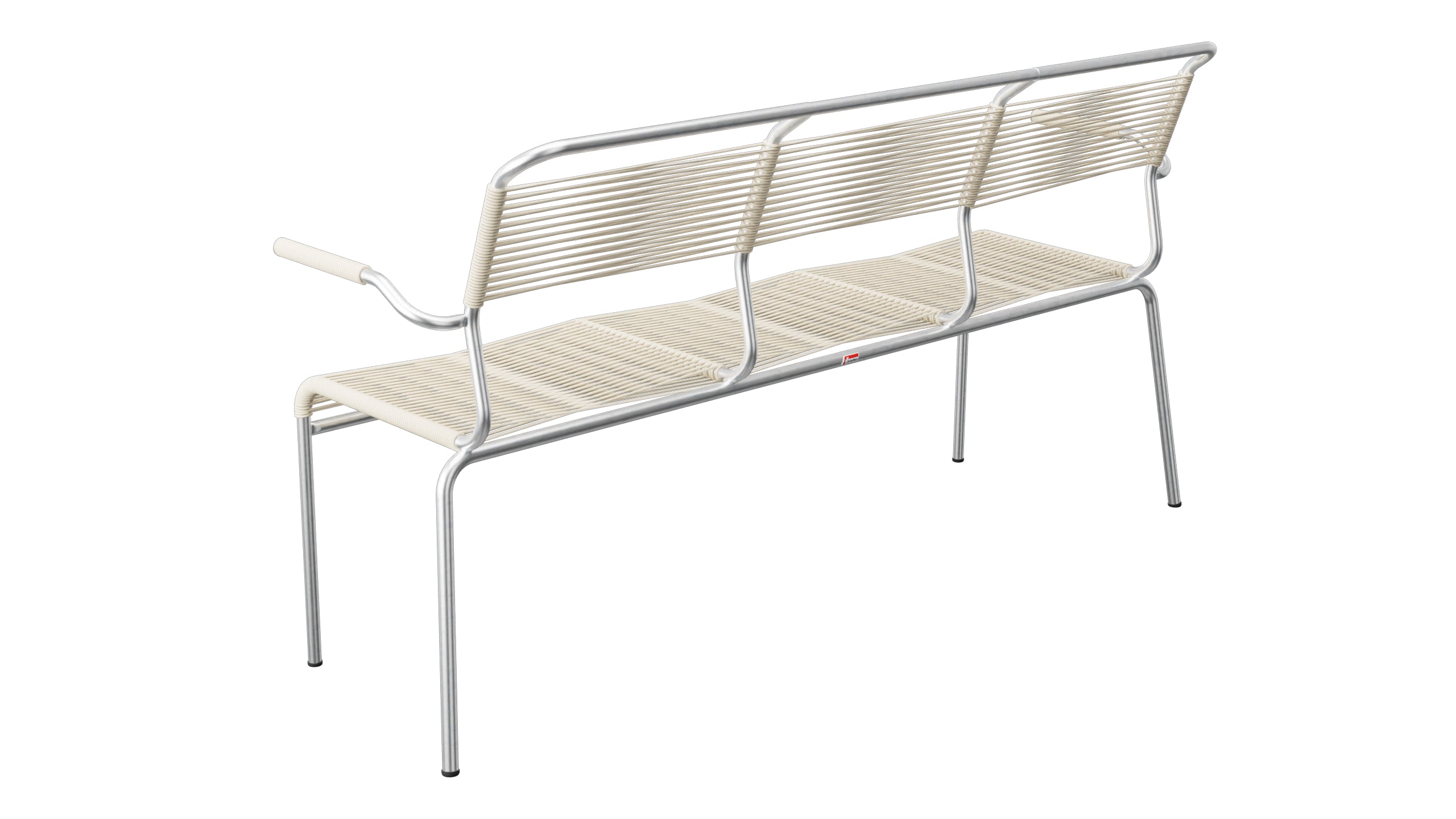 Säntis Spaghetti-3er-Gartenbank mit Armlehne in Pastellsand präsentiert im Onlineshop von KAQTU Design AG. Gartenbank ist von Schaffner