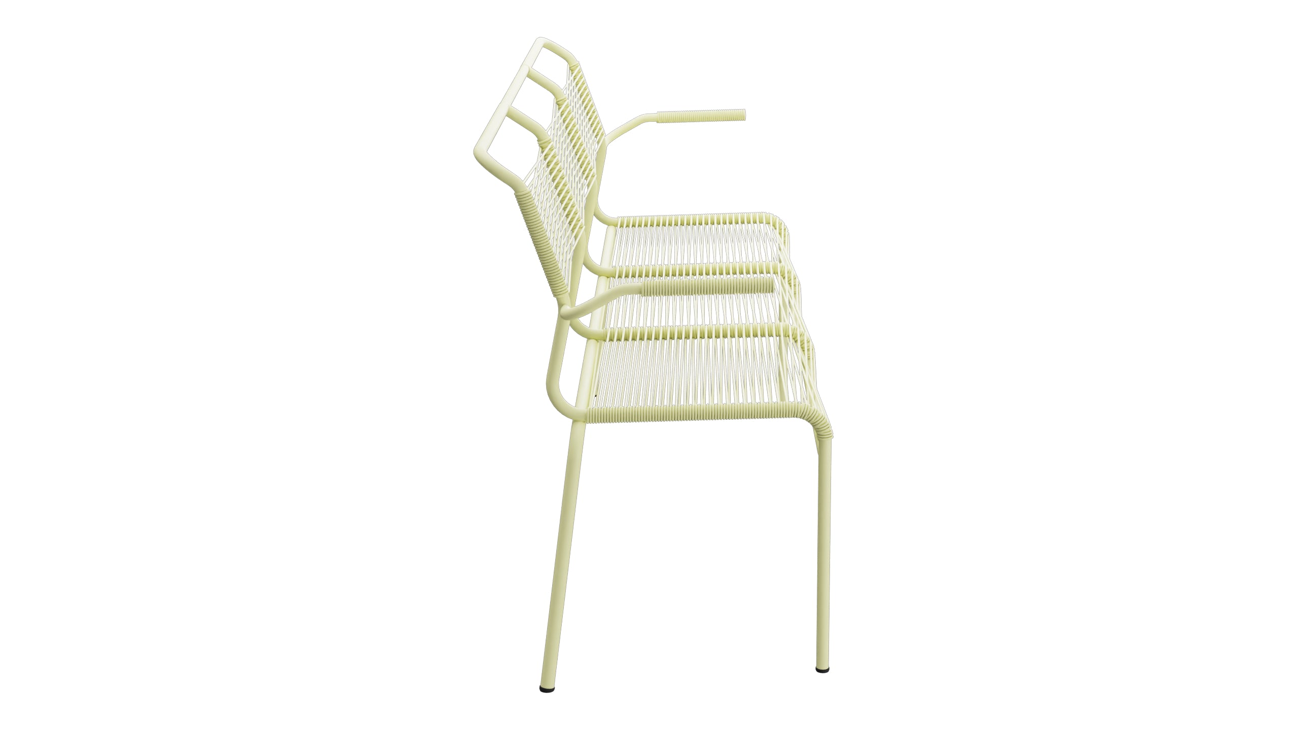 Säntis Spaghetti-3er-Gartenbank mit Armlehne in Buchsbaumgelb präsentiert im Onlineshop von KAQTU Design AG. Gartenbank ist von Schaffner