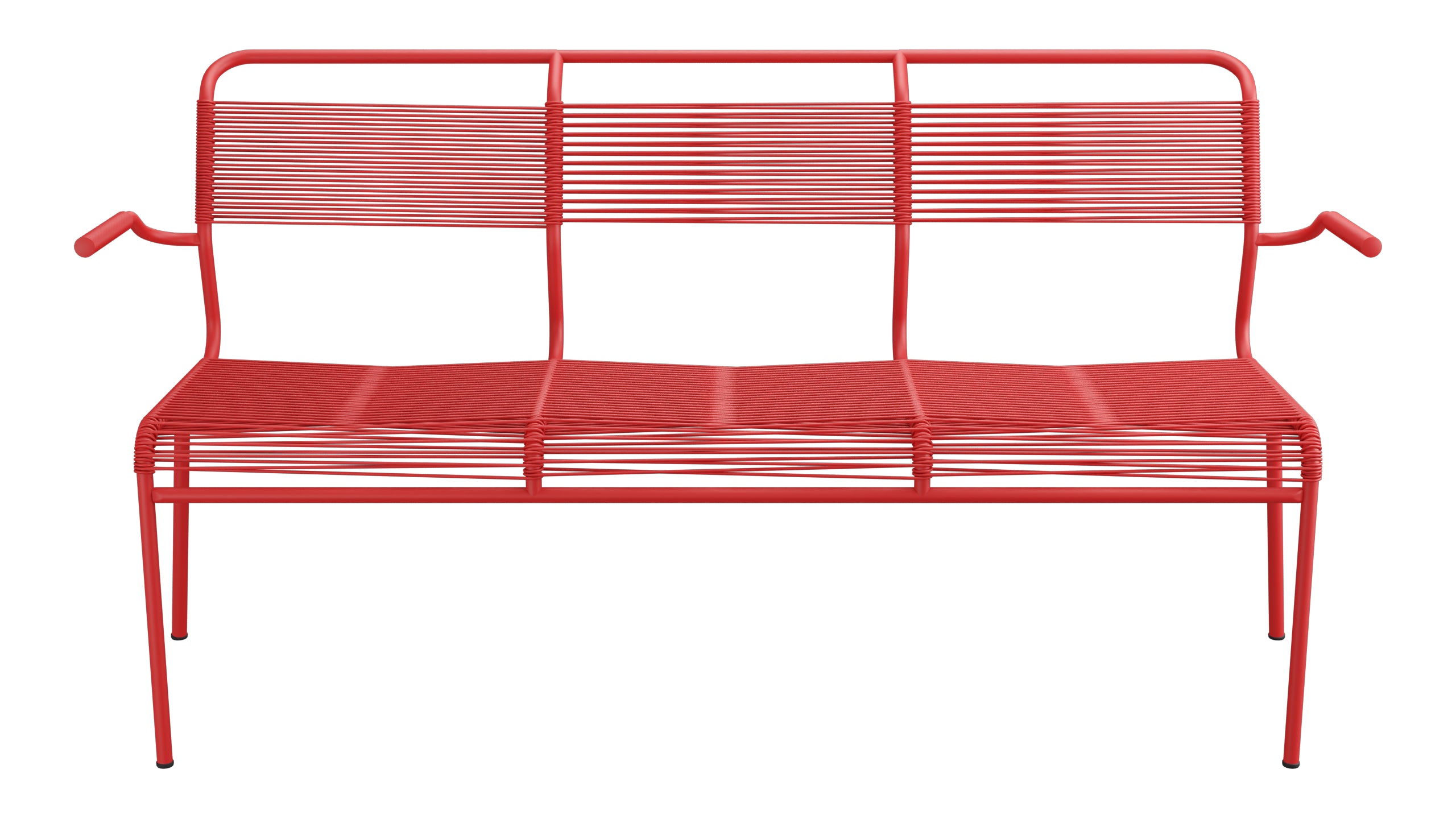 Säntis Spaghetti-3er-Gartenbank mit Armlehne in Rot präsentiert im Onlineshop von KAQTU Design AG. Gartenbank ist von Schaffner