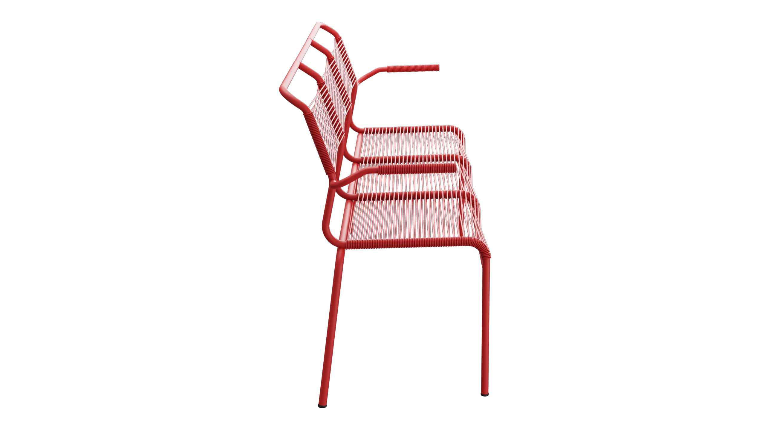 Säntis Spaghetti-3er-Gartenbank mit Armlehne in Rot präsentiert im Onlineshop von KAQTU Design AG. Gartenbank ist von Schaffner