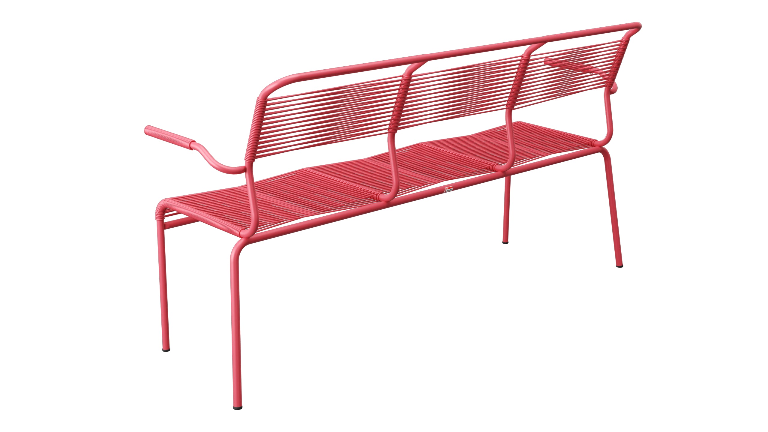 Säntis Spaghetti-3er-Gartenbank mit Armlehne in Ahornrot präsentiert im Onlineshop von KAQTU Design AG. Gartenbank ist von Schaffner
