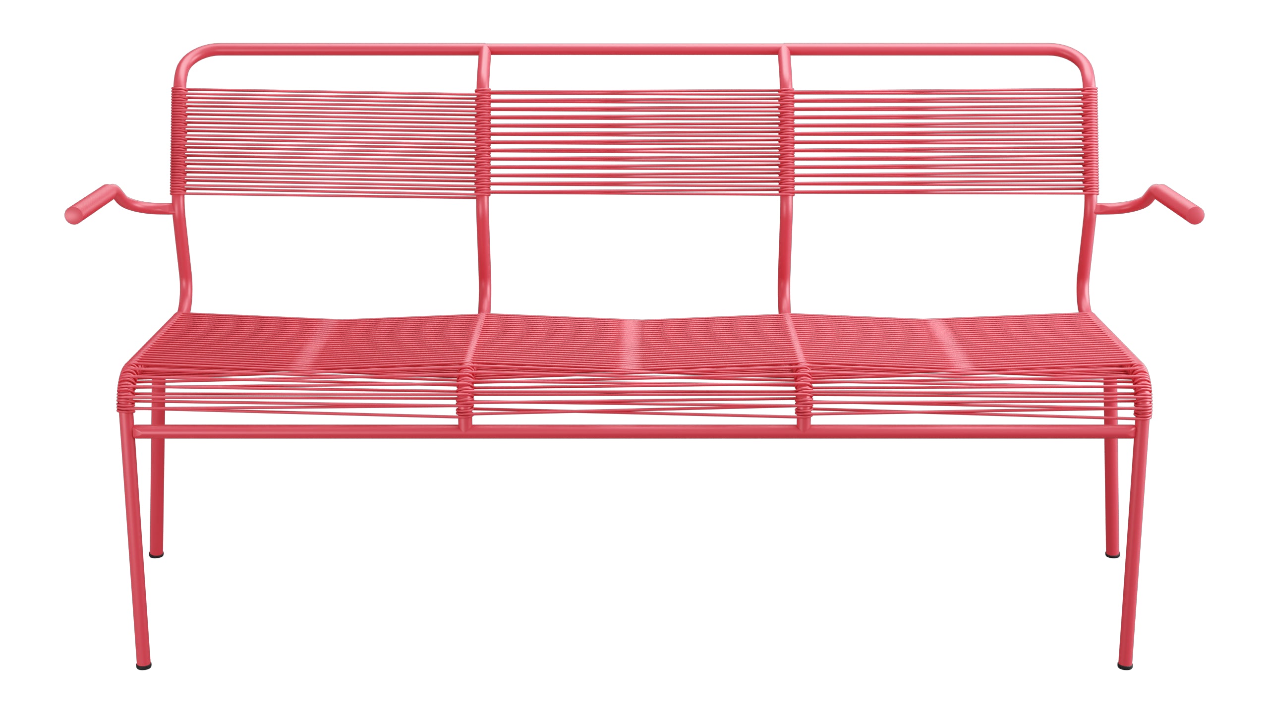 Säntis Spaghetti-3er-Gartenbank mit Armlehne in Ahornrot präsentiert im Onlineshop von KAQTU Design AG. Gartenbank ist von Schaffner