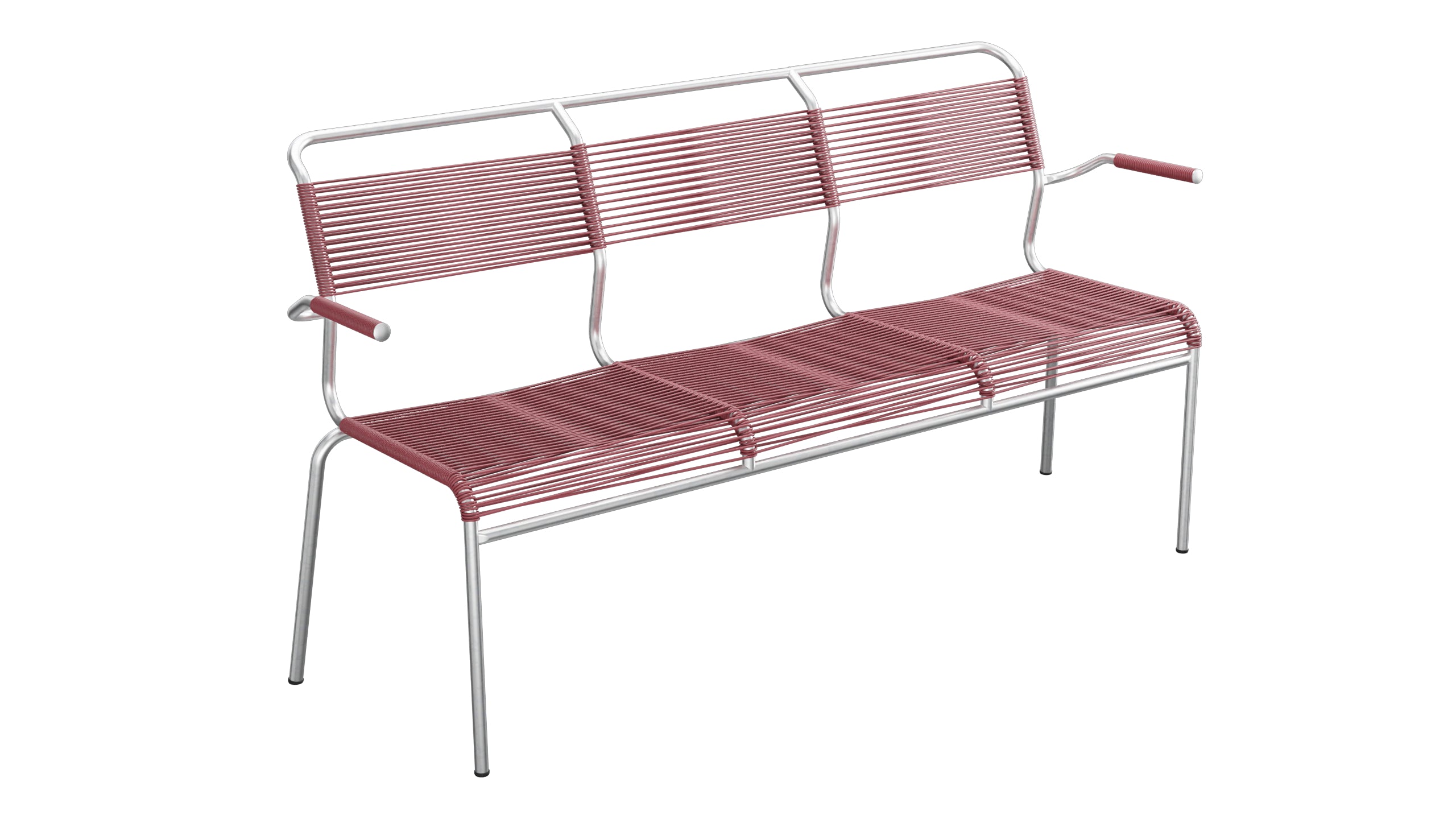 Säntis Spaghetti-3er-Gartenbank mit Armlehne in Bordeaux präsentiert im Onlineshop von KAQTU Design AG. Gartenbank ist von Schaffner