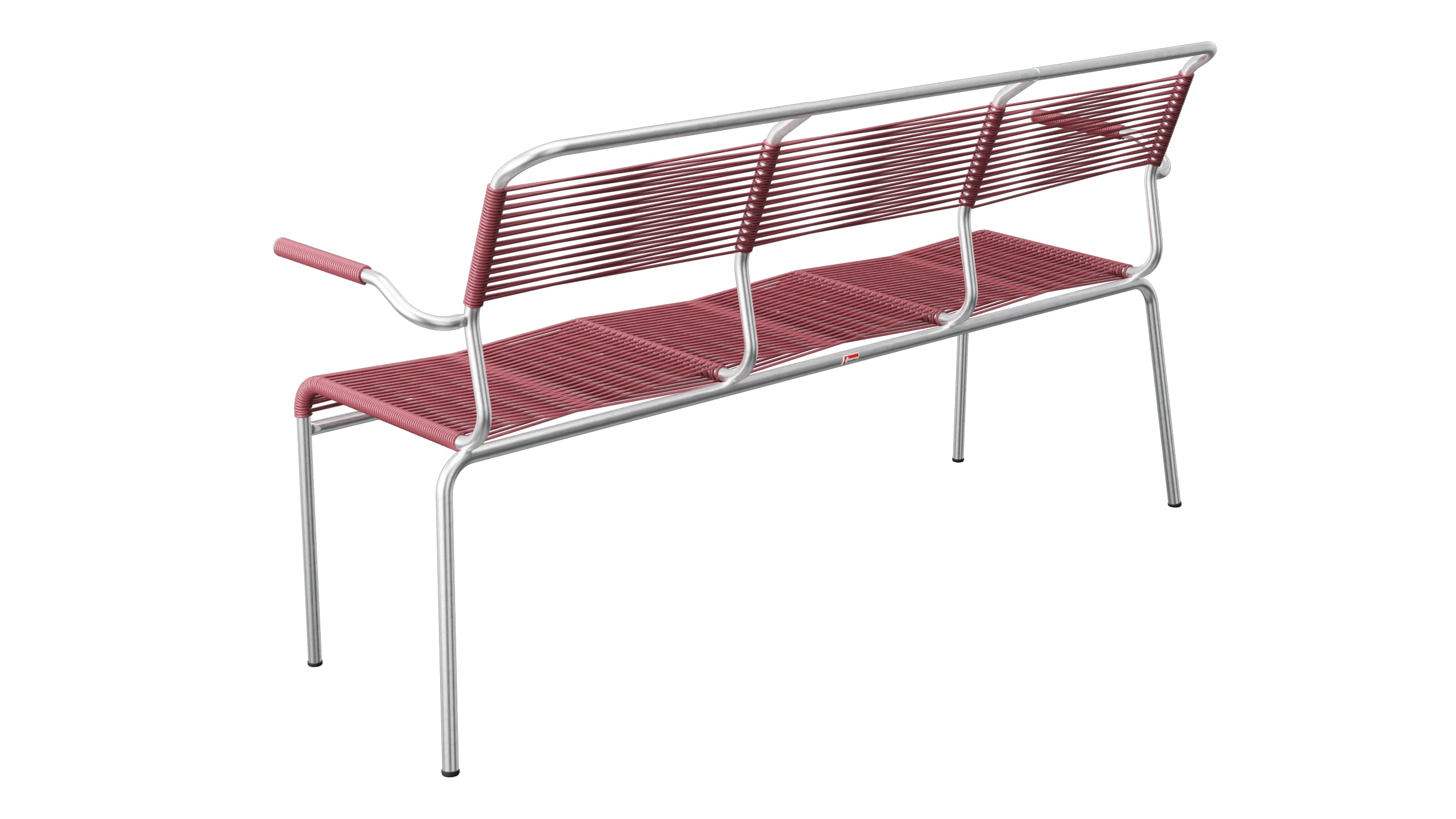Säntis Spaghetti-3er-Gartenbank mit Armlehne in Bordeaux präsentiert im Onlineshop von KAQTU Design AG. Gartenbank ist von Schaffner