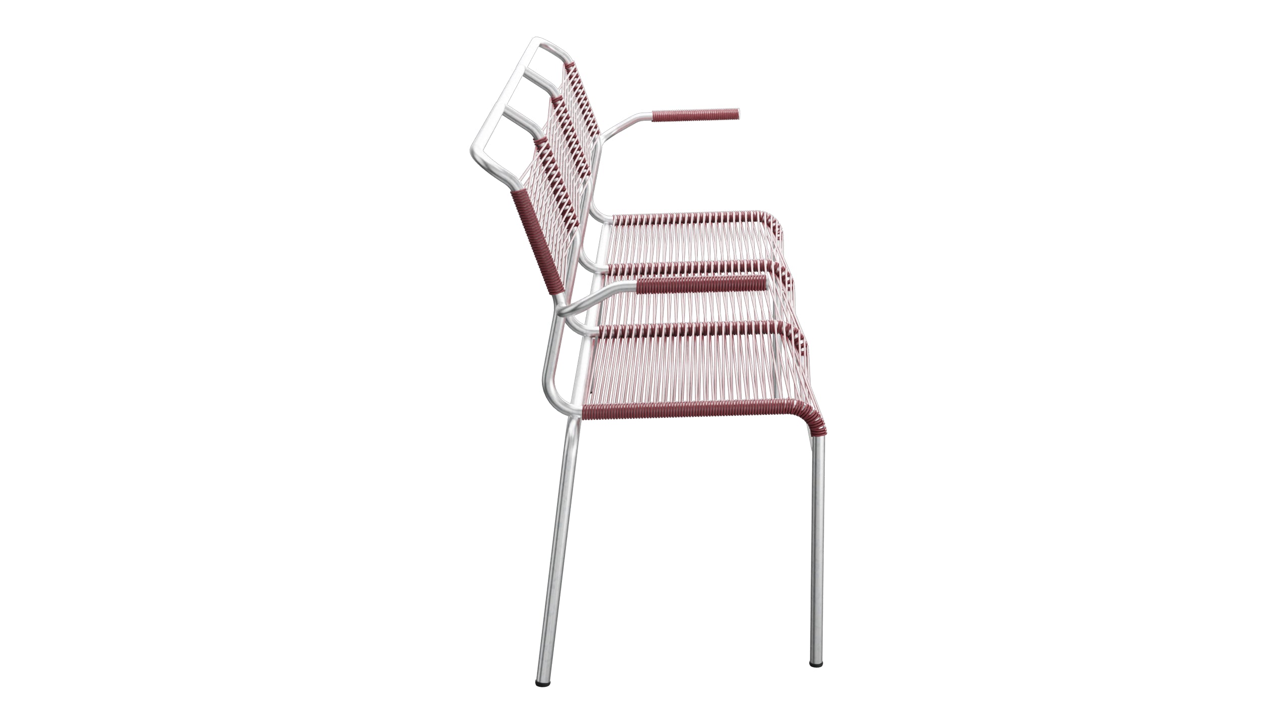 Säntis Spaghetti-3er-Gartenbank mit Armlehne in Bordeaux präsentiert im Onlineshop von KAQTU Design AG. Gartenbank ist von Schaffner